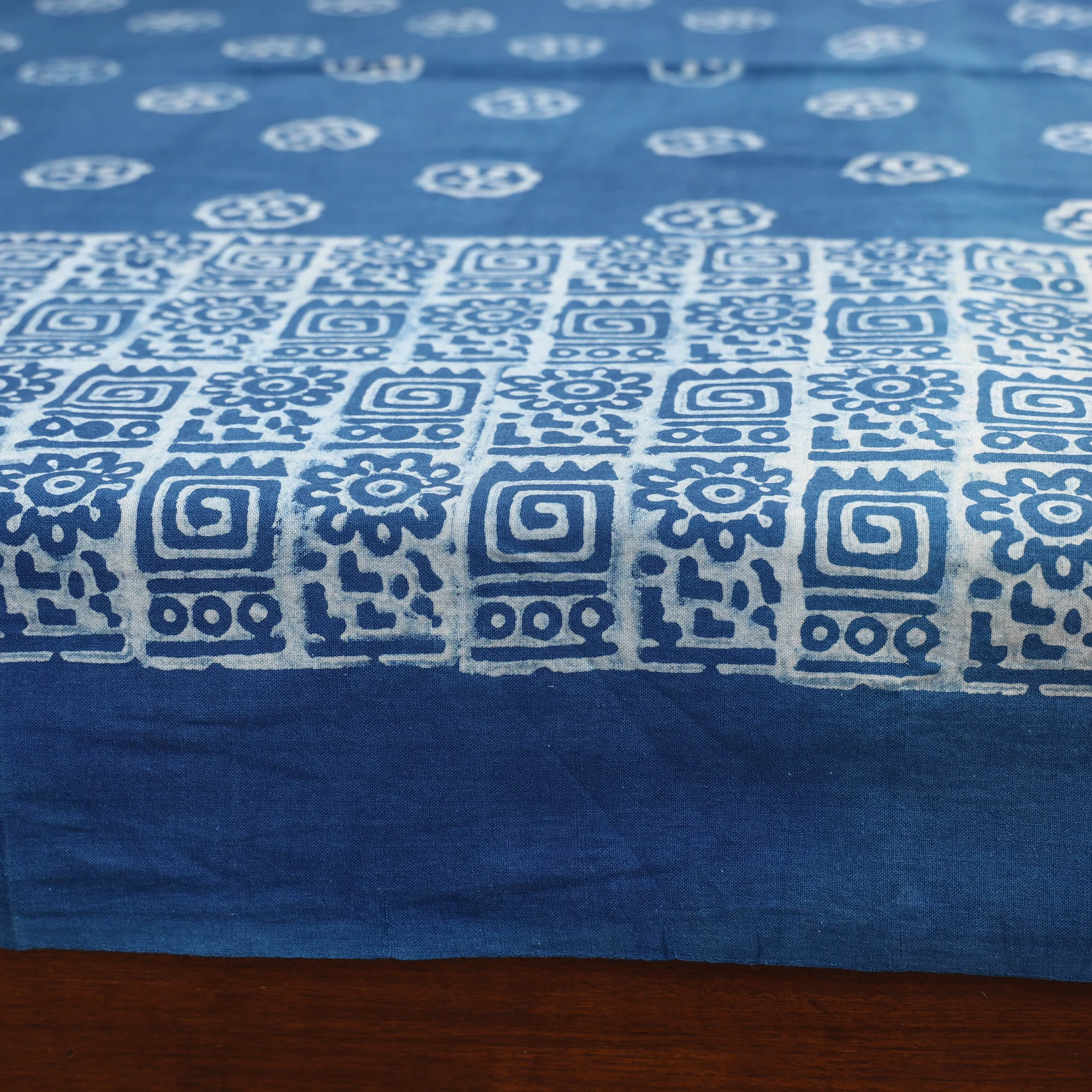 Blue - Hand Block Print Jhiri Pure Handloom Natural Dyed Cotton Single Akola Bedsheet Set (90 x 60 in) 05 - Image 3