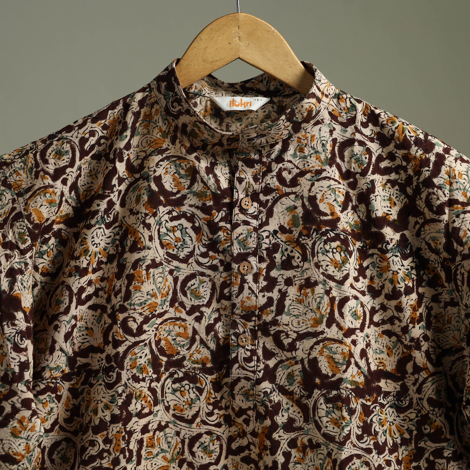 Hand Block Print Natural Dyed Cotton Long Kalamkari Kurta for Men 14 - Image 3