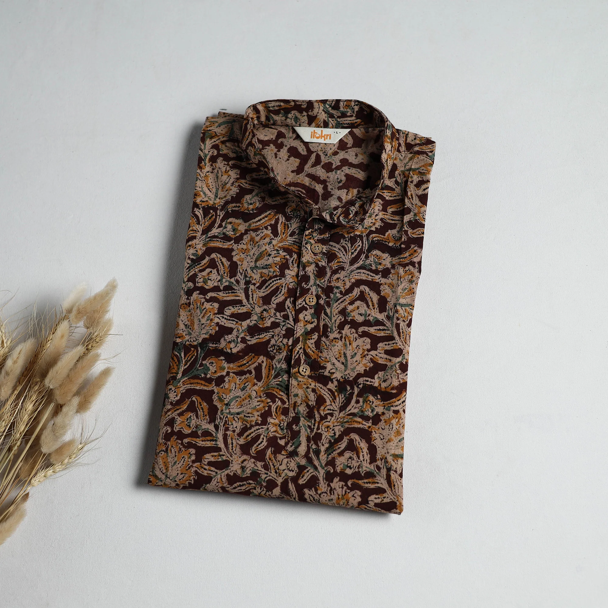 Hand Block Print Natural Dyed Cotton Long Kalamkari Kurta for Men 15