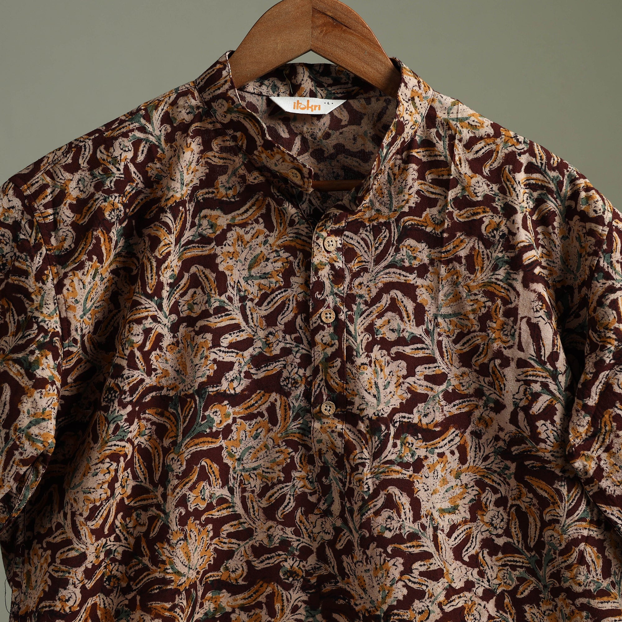 Hand Block Print Natural Dyed Cotton Long Kalamkari Kurta for Men 15 - Image 3