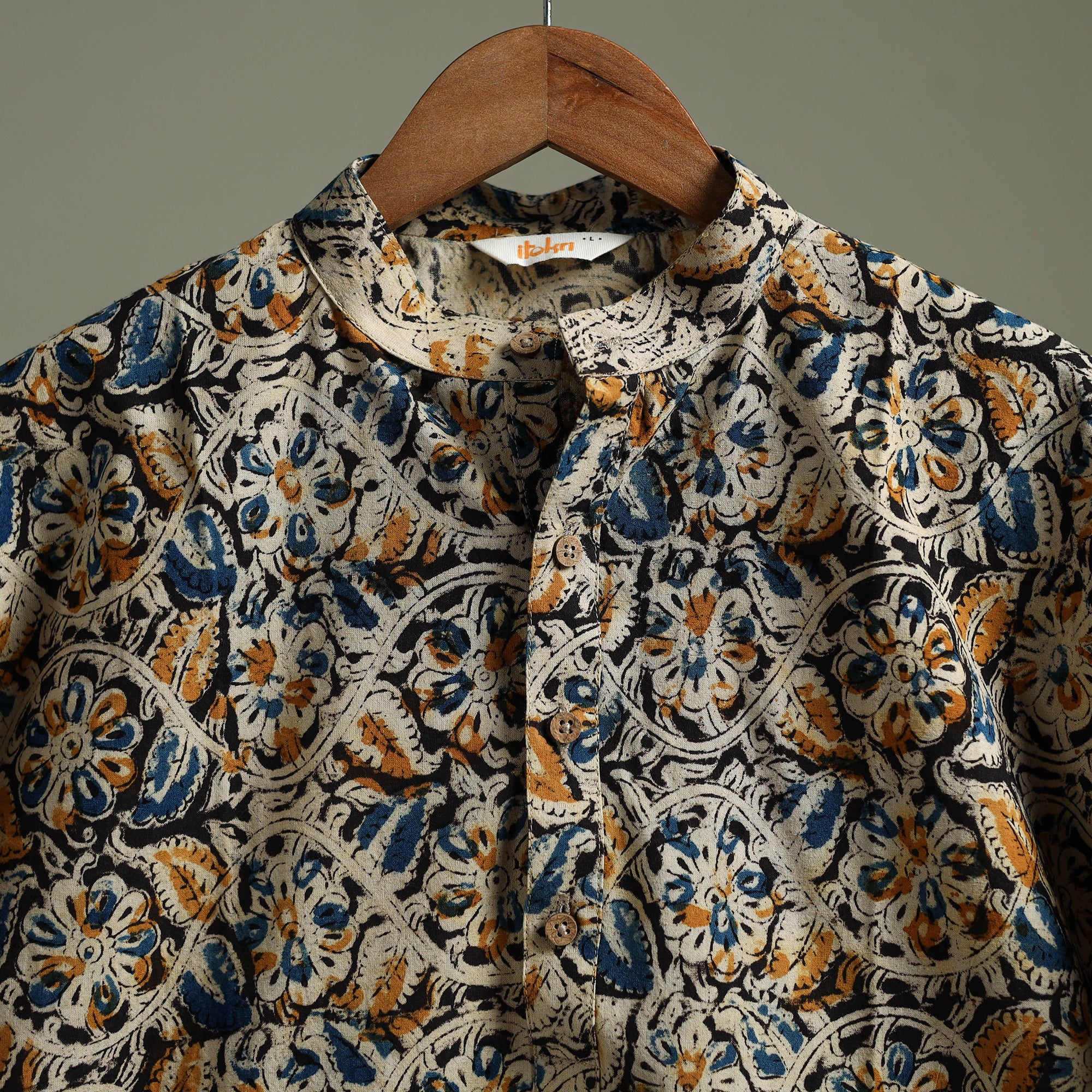 Hand Block Print Natural Dyed Cotton Long Kalamkari Kurta for Men 19 - Image 3