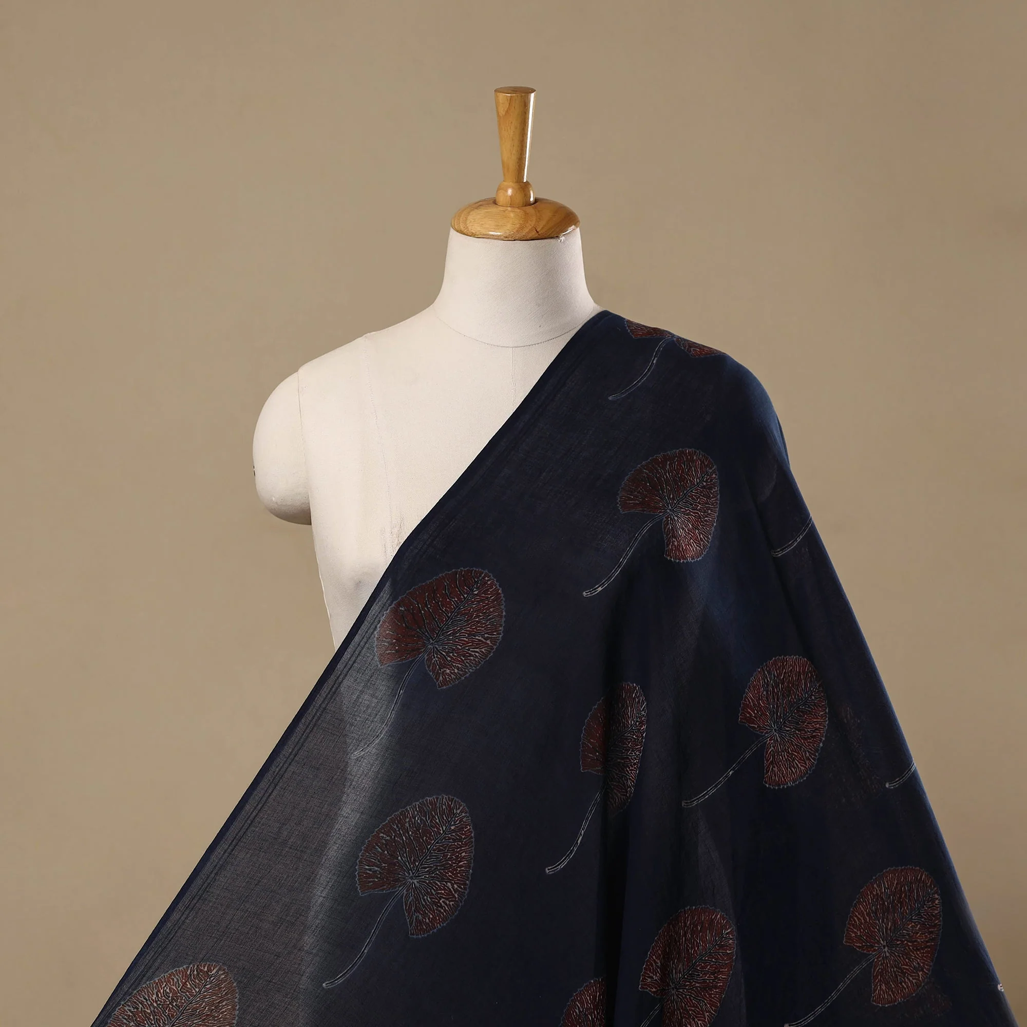 Blue - Hand Block Print Pure Mul Cotton Natural Dyed Ajrakh Fabric 15