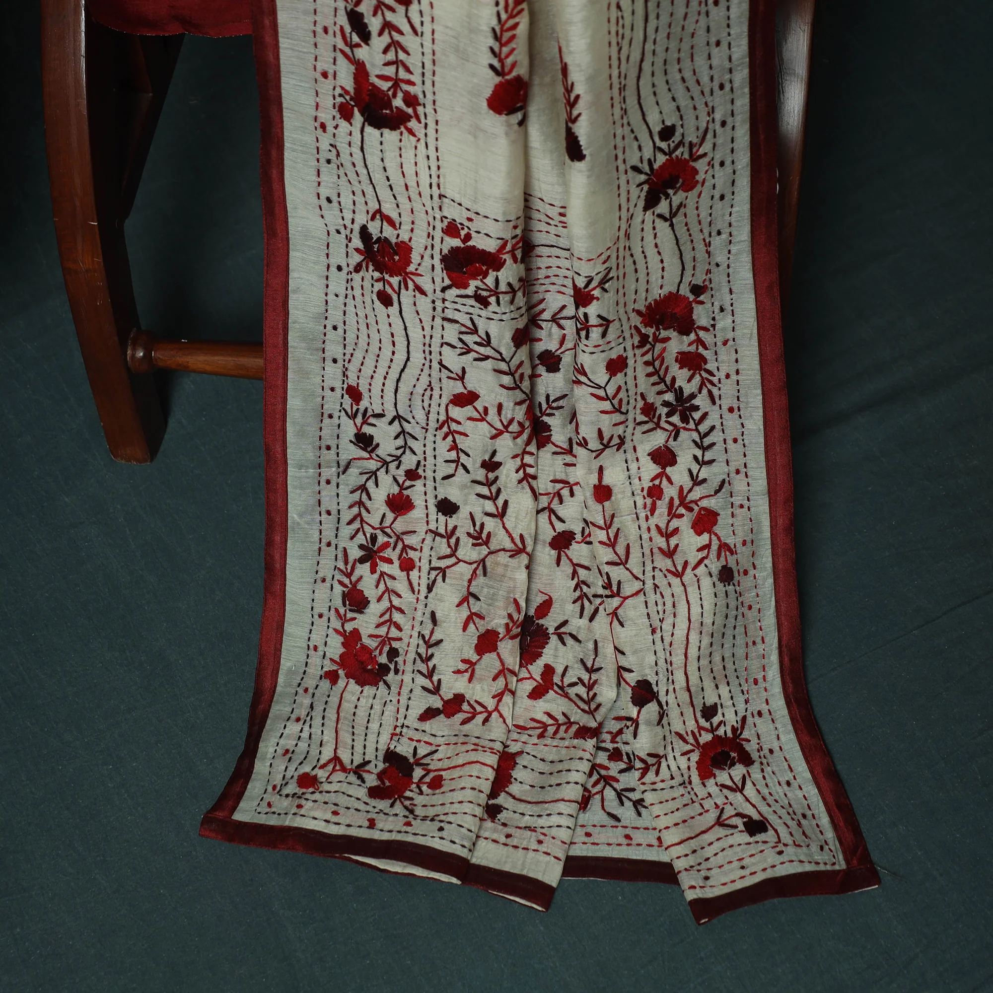 Hand Embroidered Chanderi Silk 3pc Unstitched Dress Material 31 - Image 5