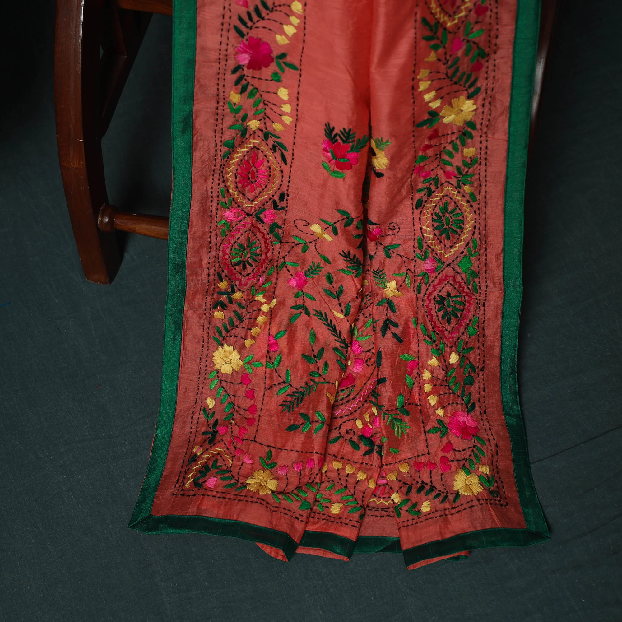 Hand Embroidered Chanderi Silk 3pc Unstitched Dress Material 34 - Image 5