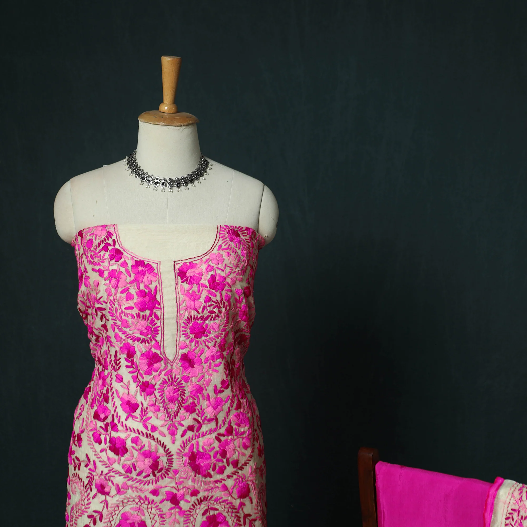 Hand Embroidered Chanderi Silk 3pc Unstitched Dress Material 35 - Image 4