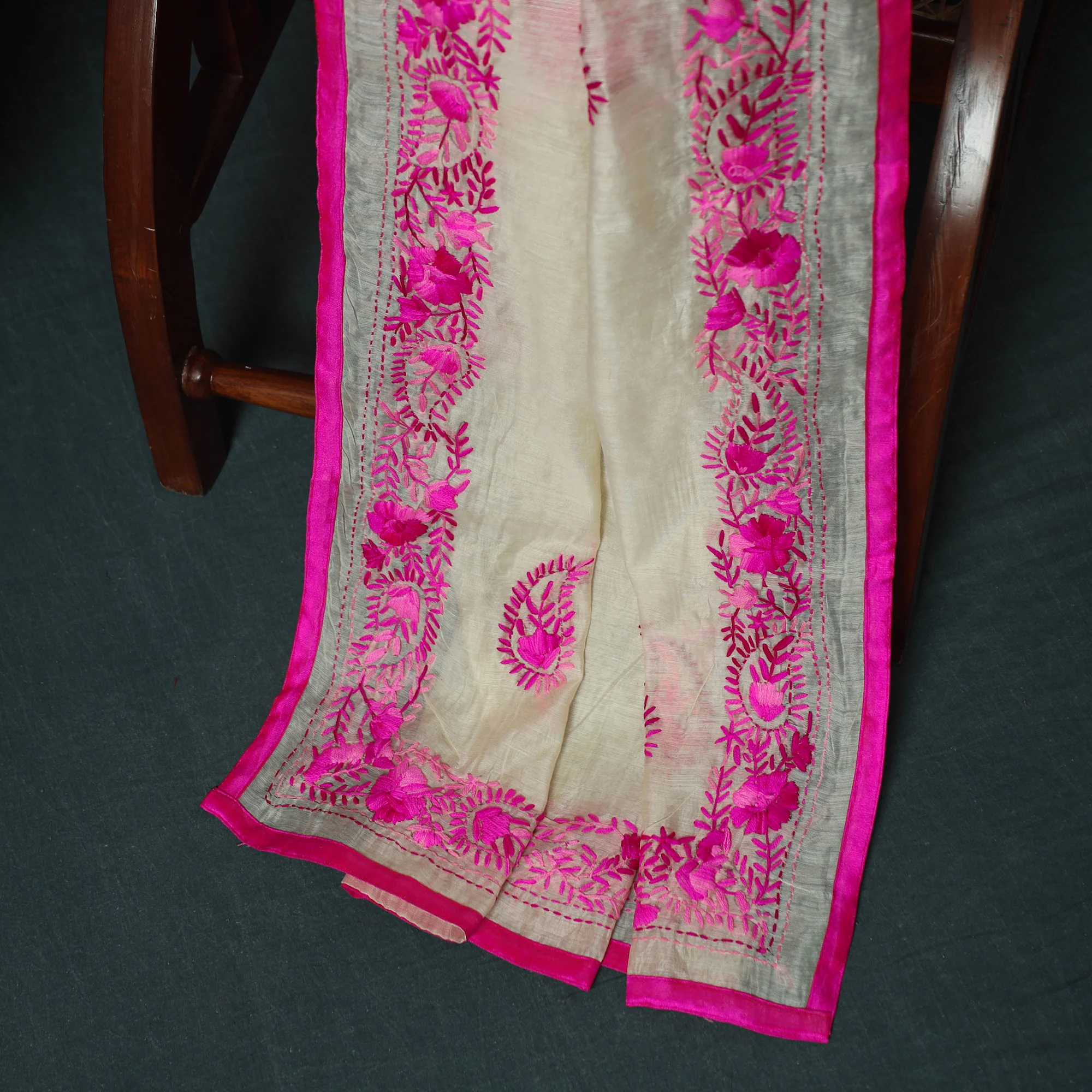 Hand Embroidered Chanderi Silk 3pc Unstitched Dress Material 35 - Image 5