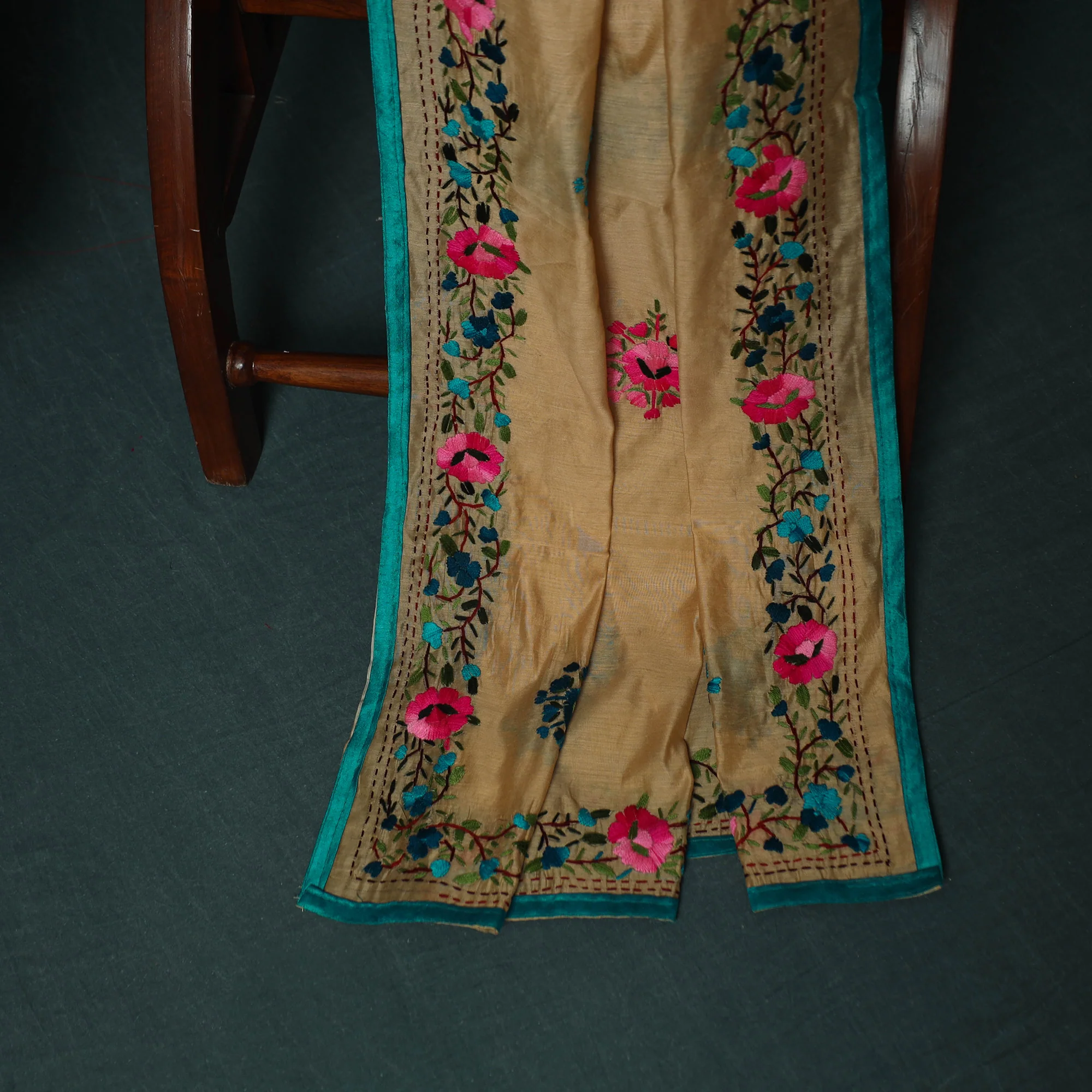 Hand Embroidered Chanderi Silk 3pc Unstitched Dress Material 37 - Image 5