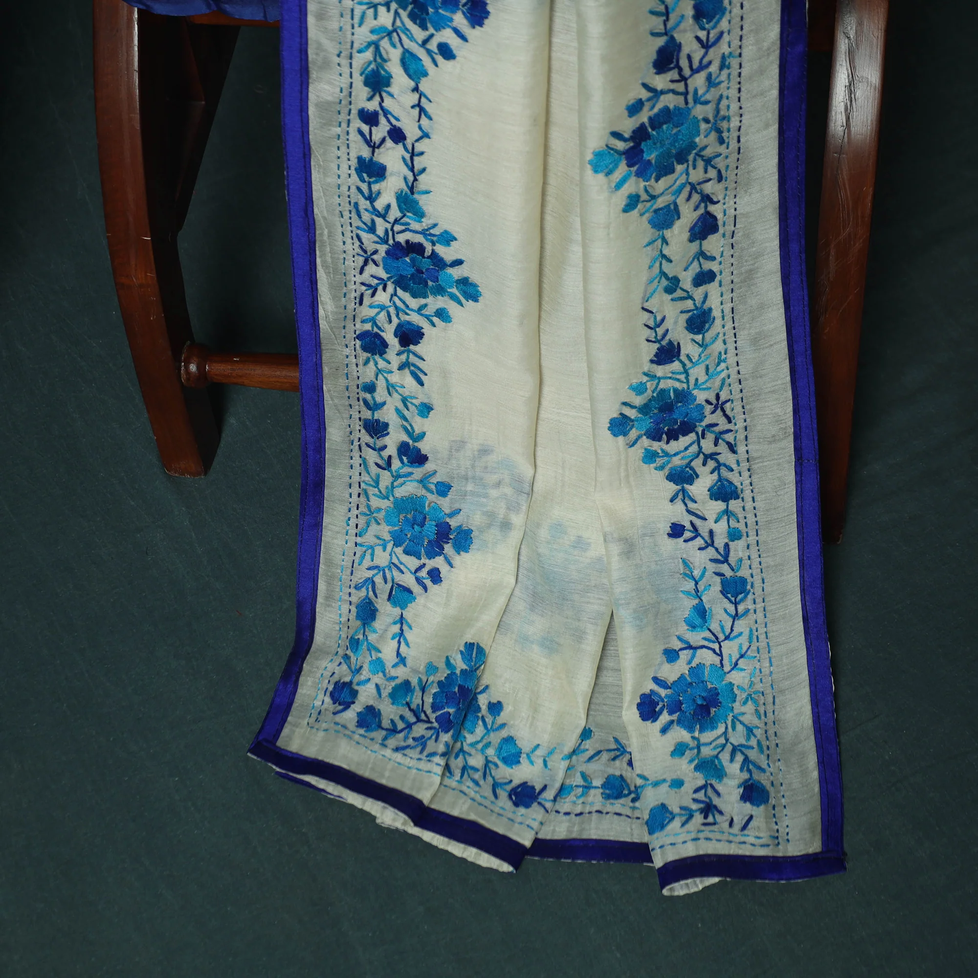 Hand Embroidered Chanderi Silk 3pc Unstitched Dress Material 38 - Image 5