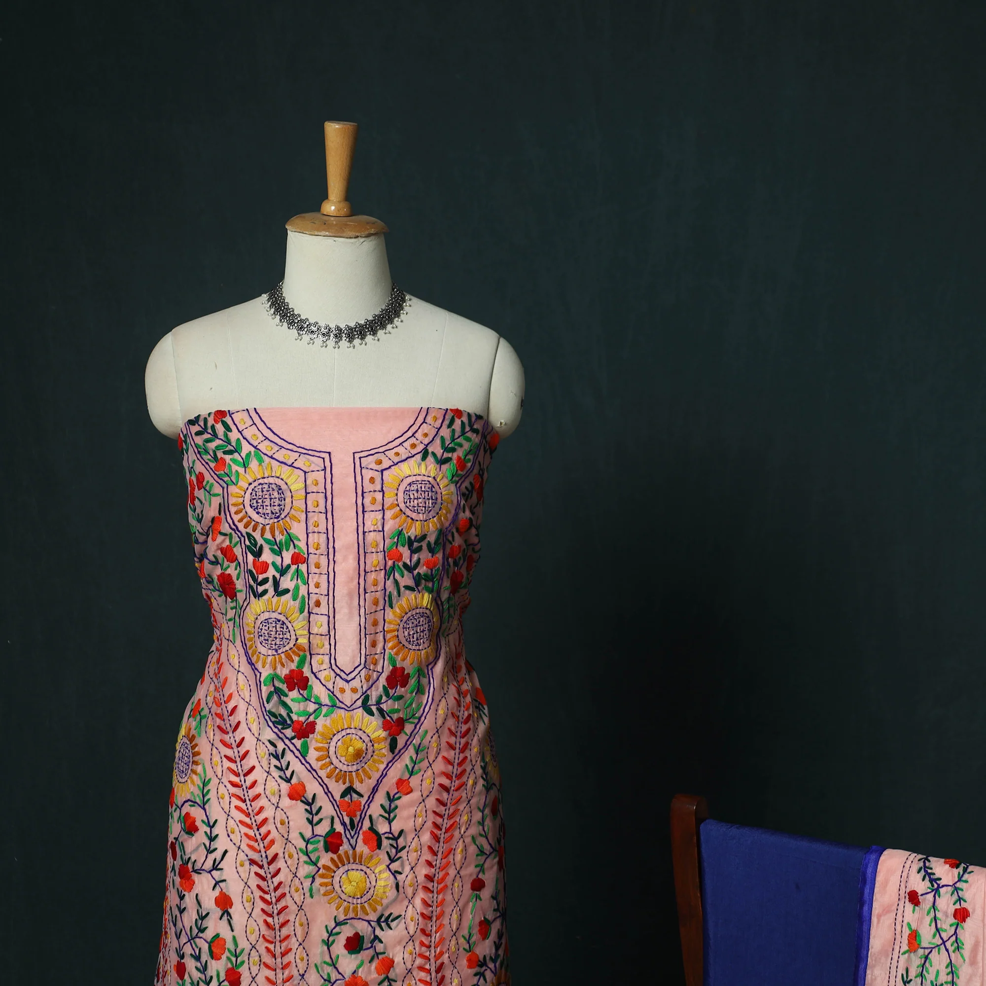 Hand Embroidered Chanderi Silk 3pc Unstitched Dress Material 39 - Image 4