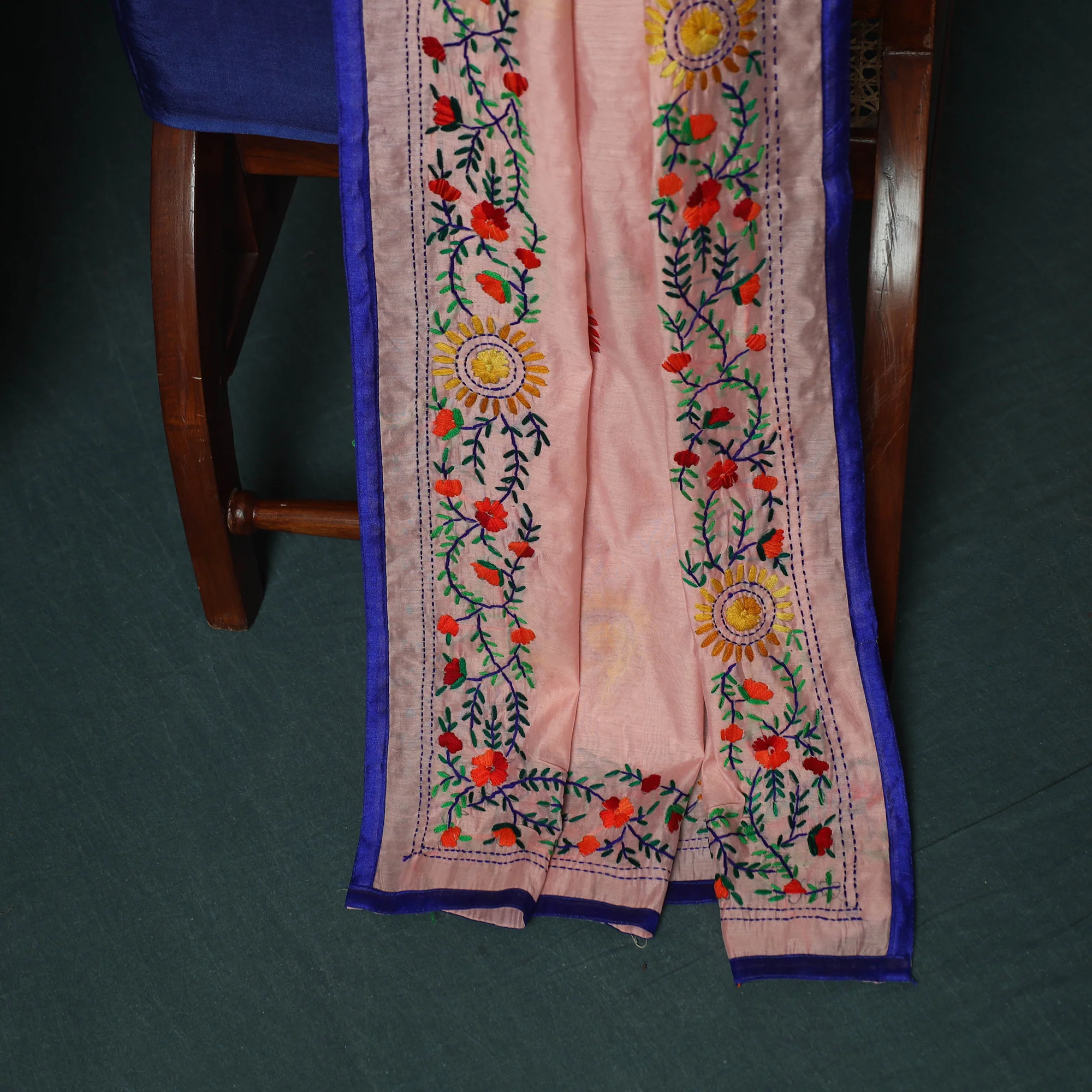 Hand Embroidered Chanderi Silk 3pc Unstitched Dress Material 39 - Image 5