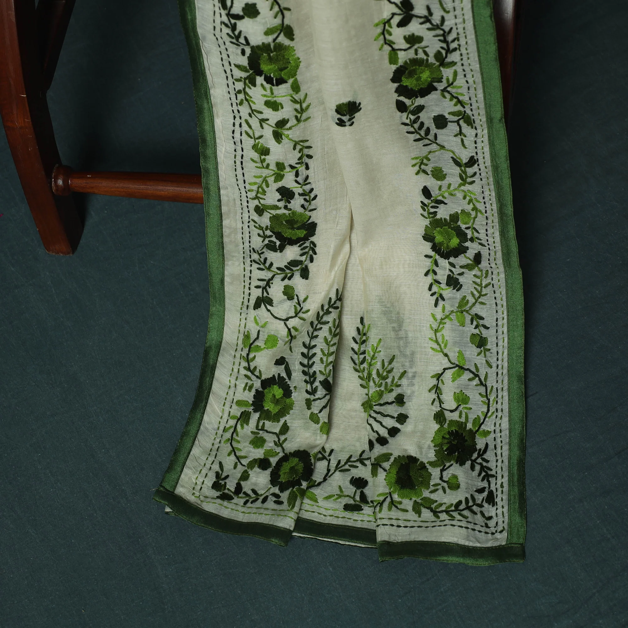 Hand Embroidered Chanderi Silk 3pc Unstitched Dress Material 40 - Image 5