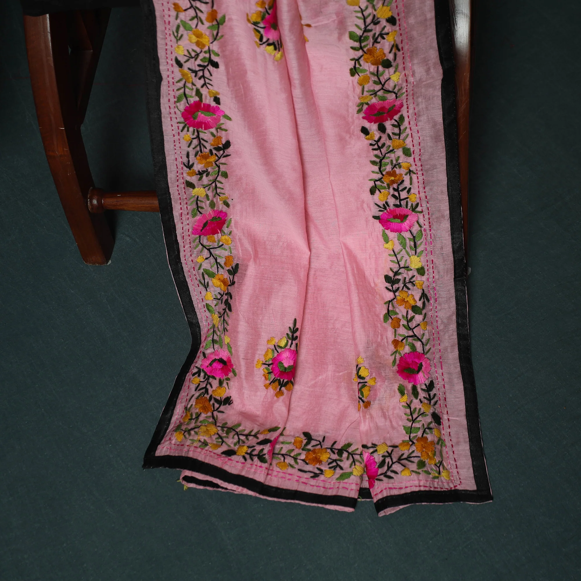 Hand Embroidered Chanderi Silk 3pc Unstitched Dress Material 41 - Image 5
