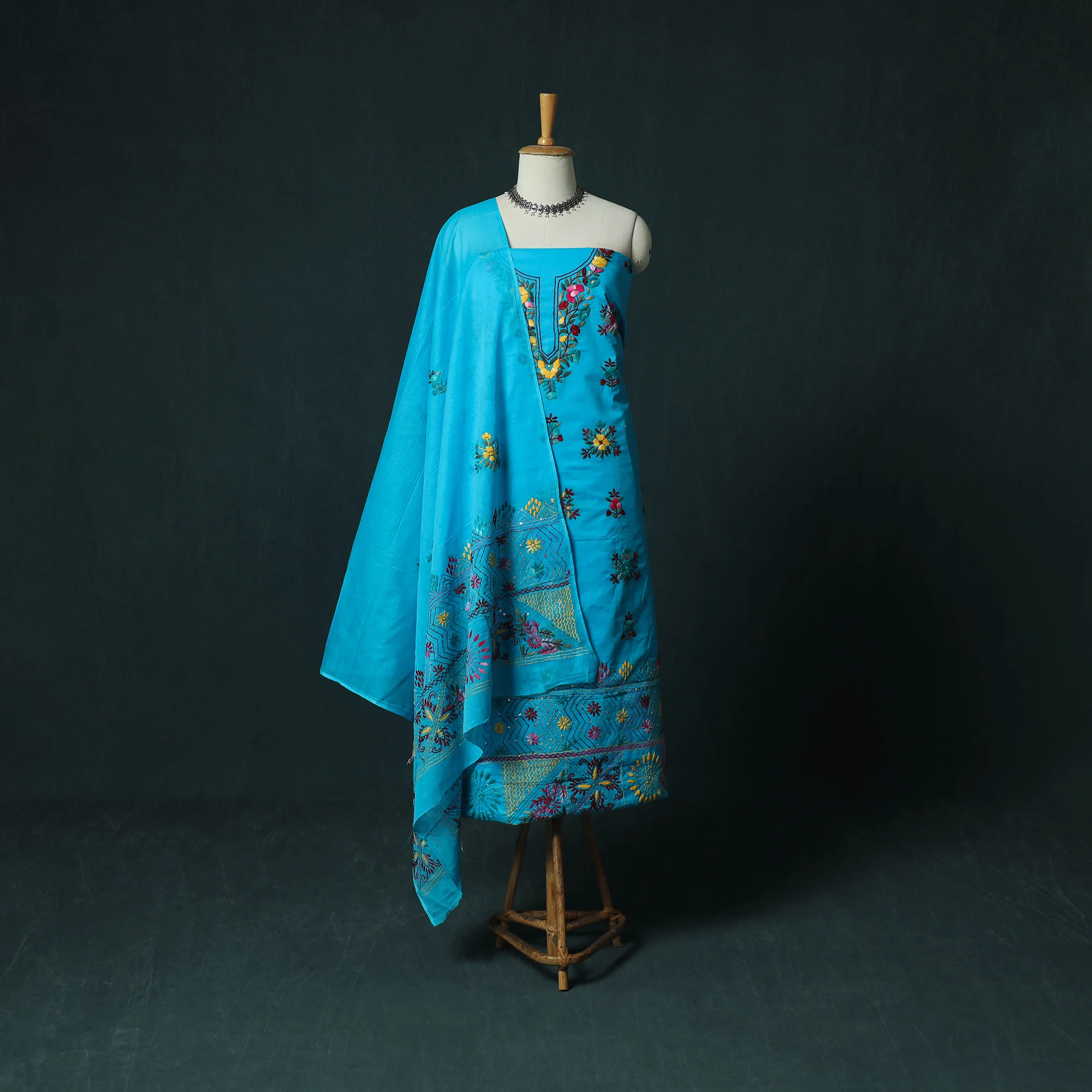 Hand Embroidered Cotton 3pc Unstitched Dress Material 43
