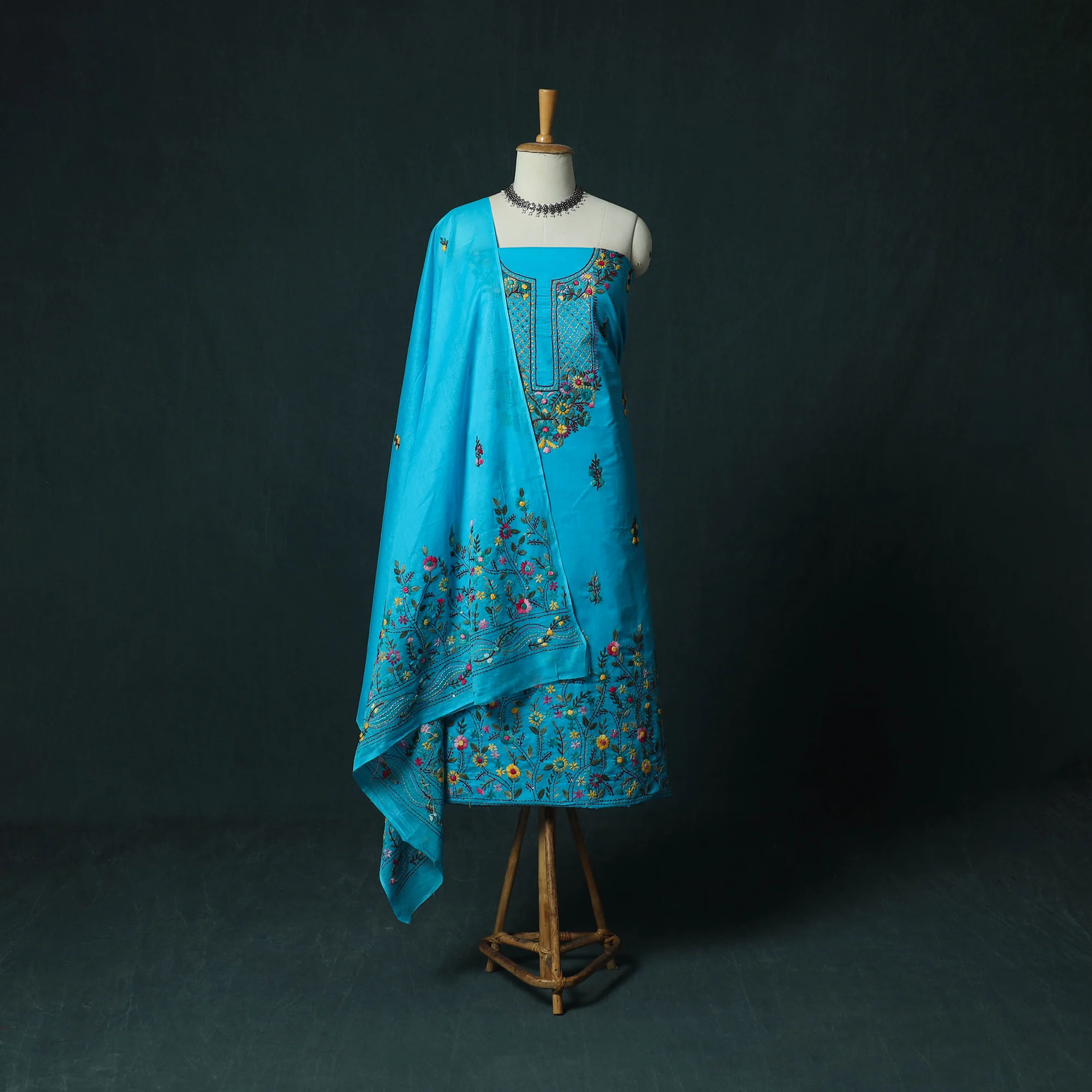 Hand Embroidered Cotton 3pc Unstitched Dress Material 44