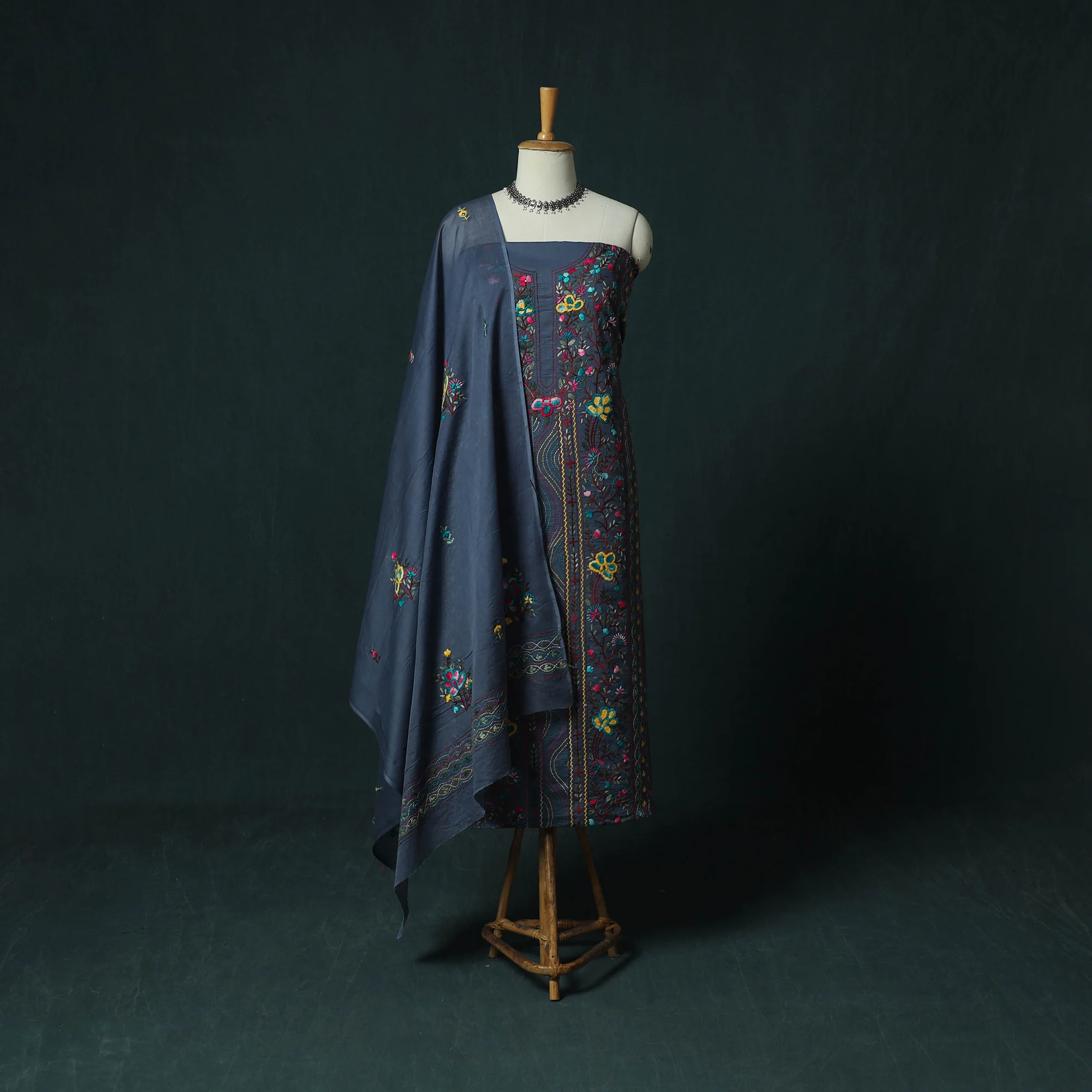Hand Embroidered Cotton 3pc Unstitched Dress Material 46