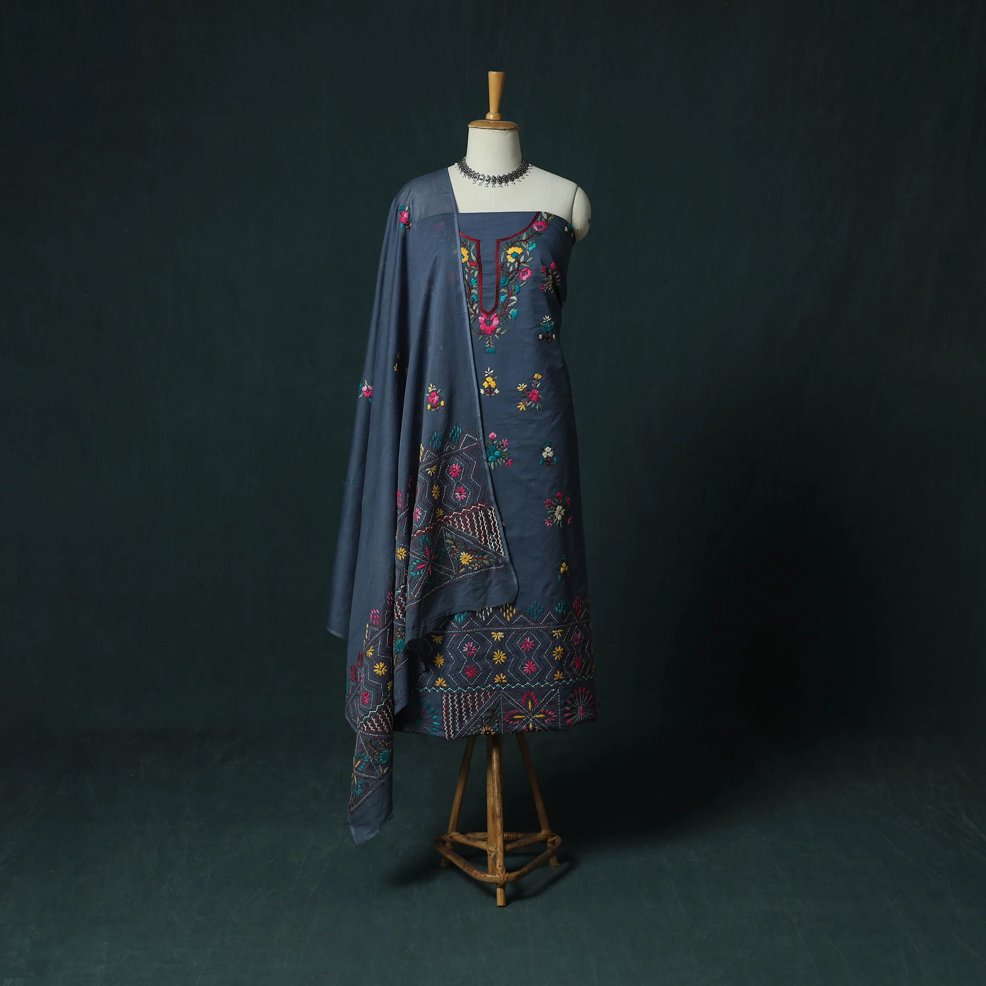 Hand Embroidered Cotton 3pc Unstitched Dress Material 47