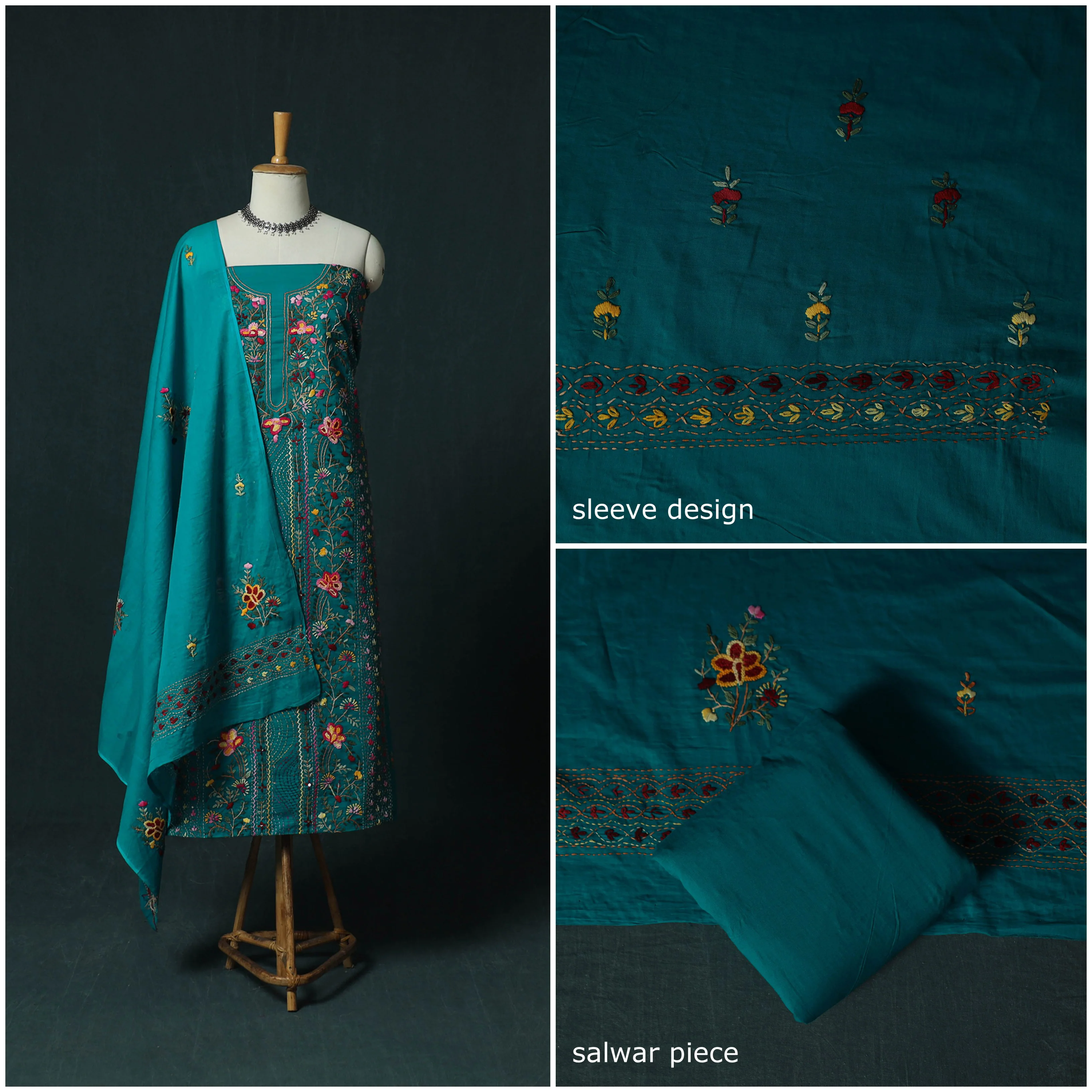Hand Embroidered Cotton 3pc Unstitched Dress Material 48 - Image 3