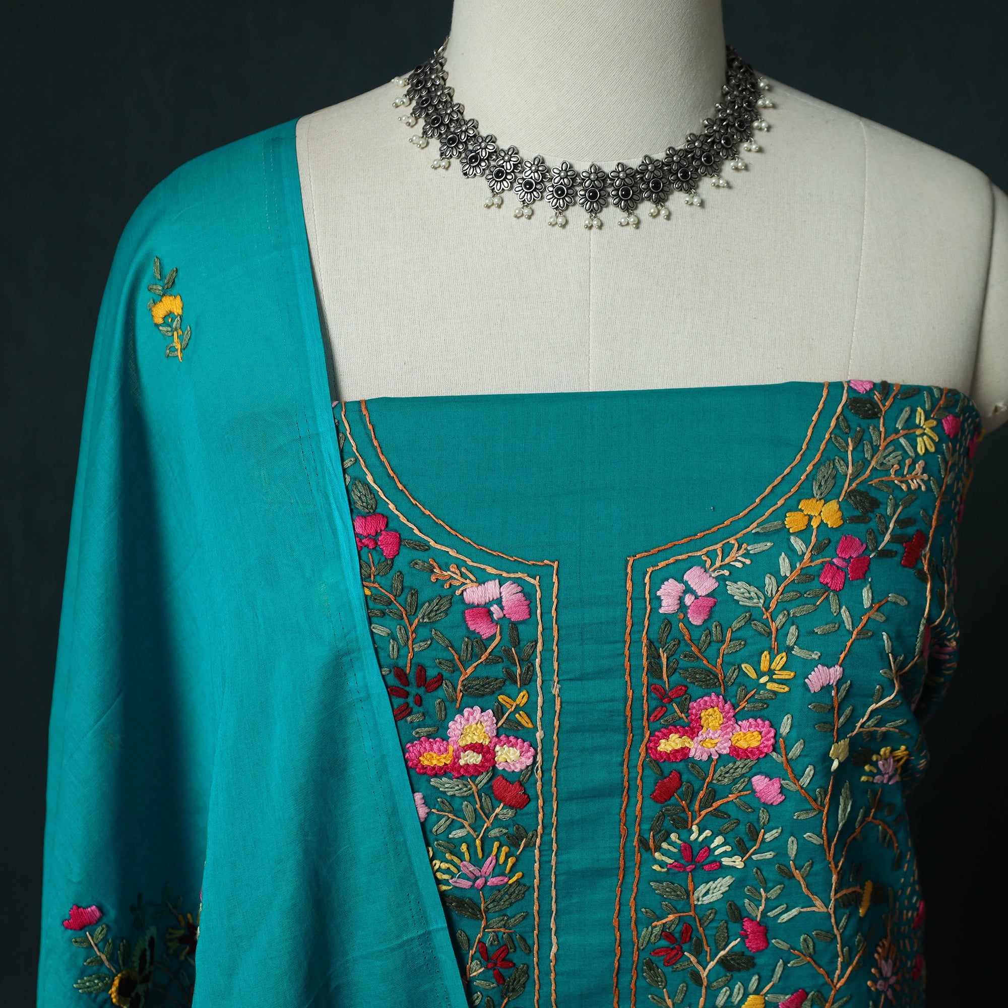 Hand Embroidered Cotton 3pc Unstitched Dress Material 48 - Image 4