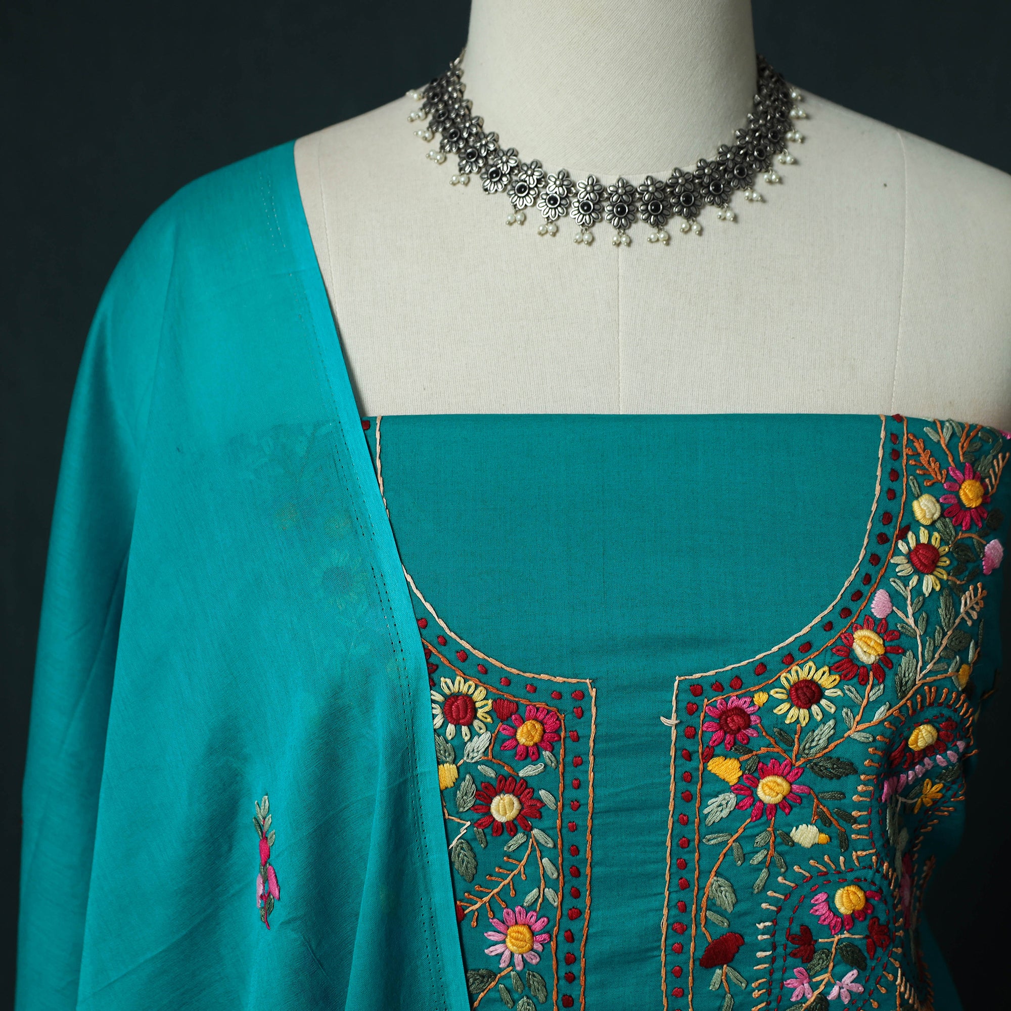 Hand Embroidered Cotton 3pc Unstitched Dress Material 49 - Image 4