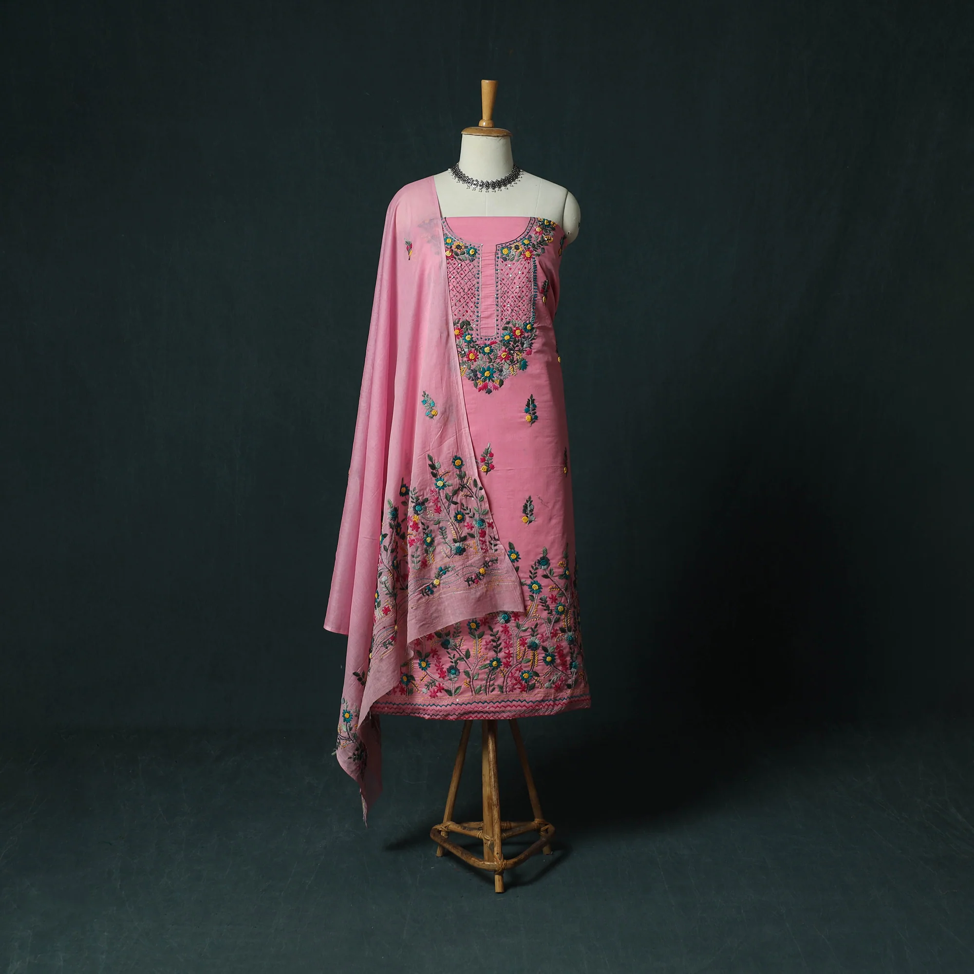 Hand Embroidered Cotton 3pc Unstitched Dress Material 53