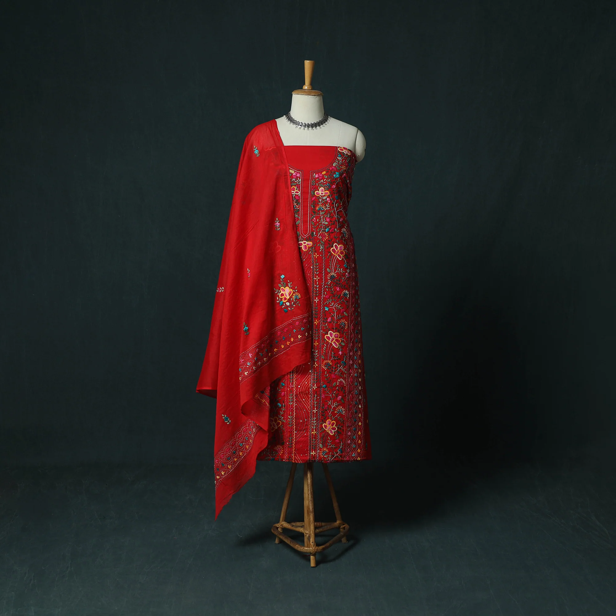 Hand Embroidered Cotton 3pc Unstitched Dress Material 65