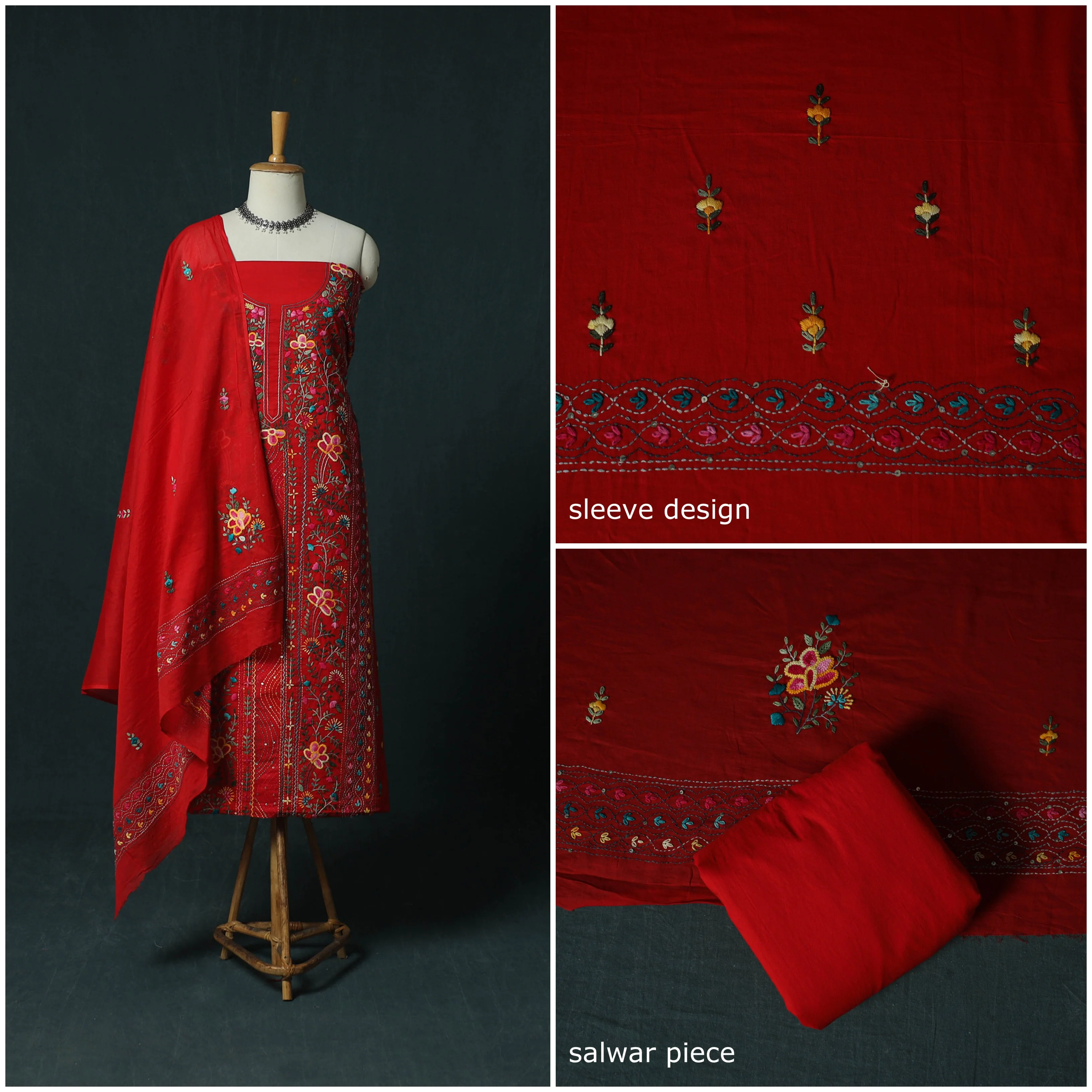 Hand Embroidered Cotton 3pc Unstitched Dress Material 65 - Image 3