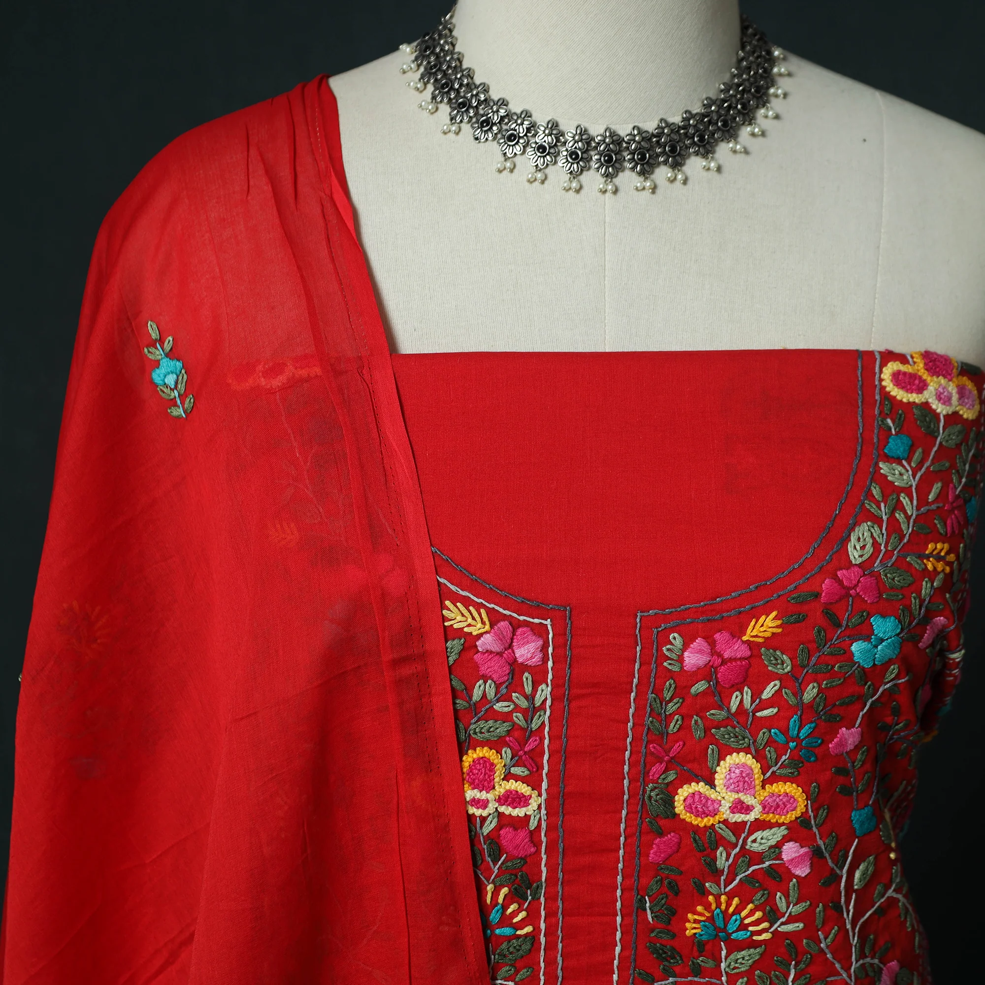 Hand Embroidered Cotton 3pc Unstitched Dress Material 65 - Image 4