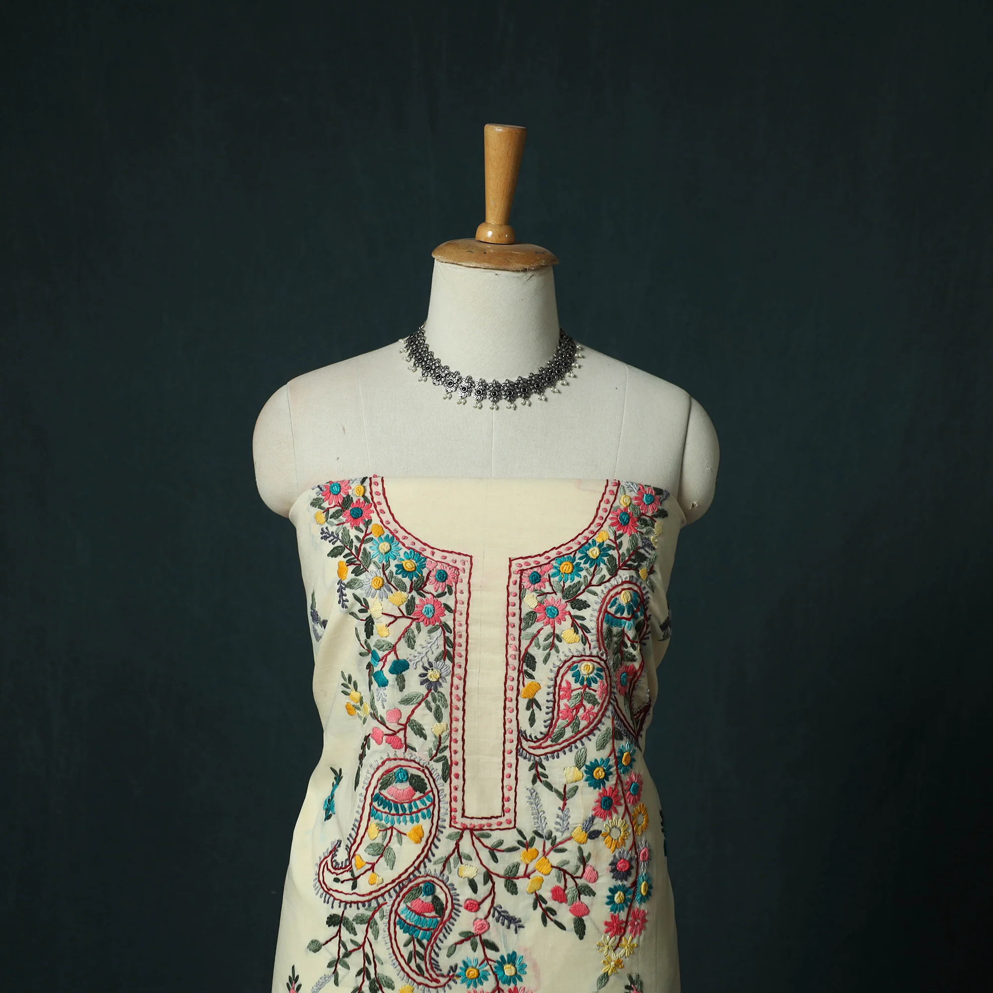 Hand Embroidered Cotton 3pc Unstitched Dress Material 68 - Image 2