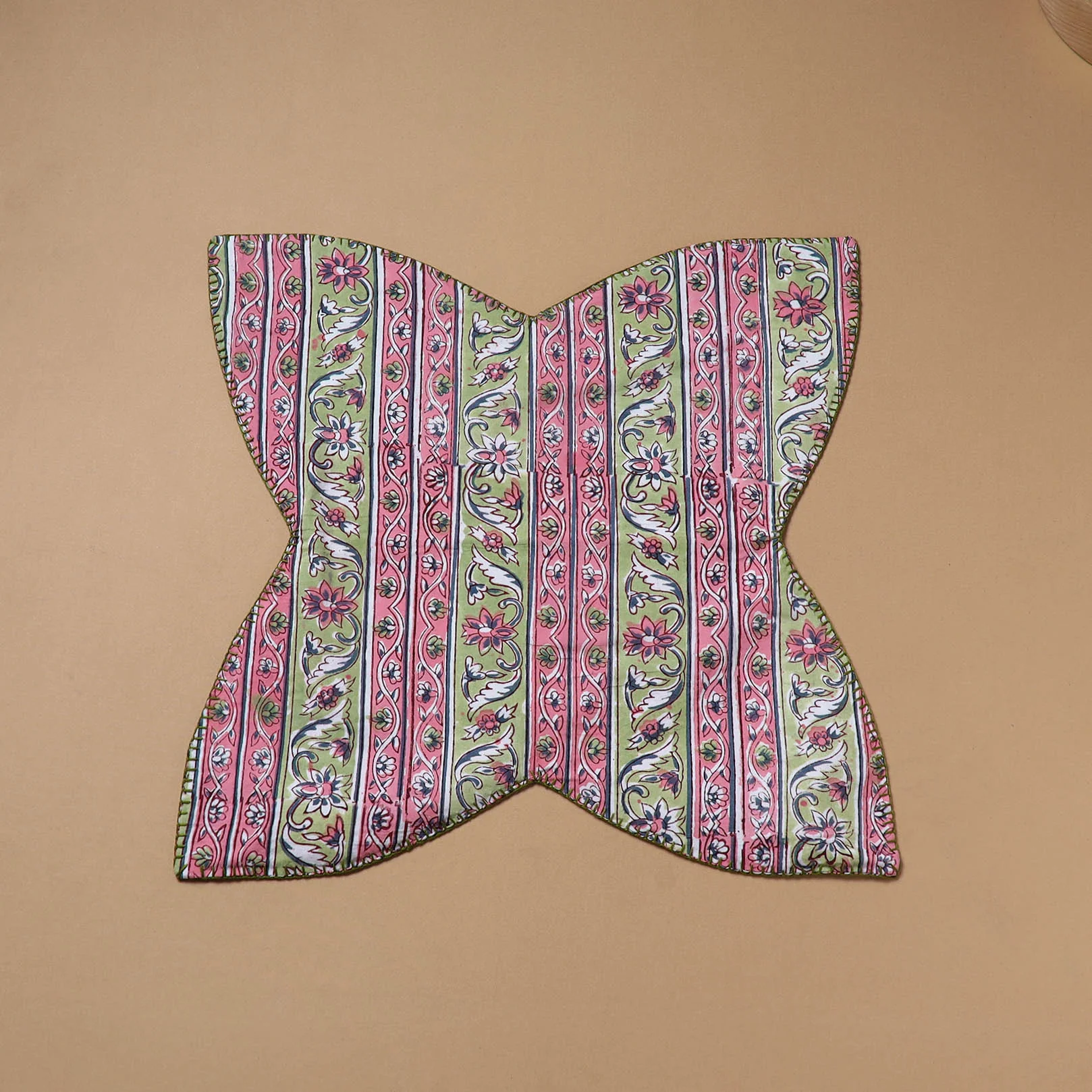 Pink - Hand Embroidered Floral Block Print Cotton Roti Napkin 24 - Image 2