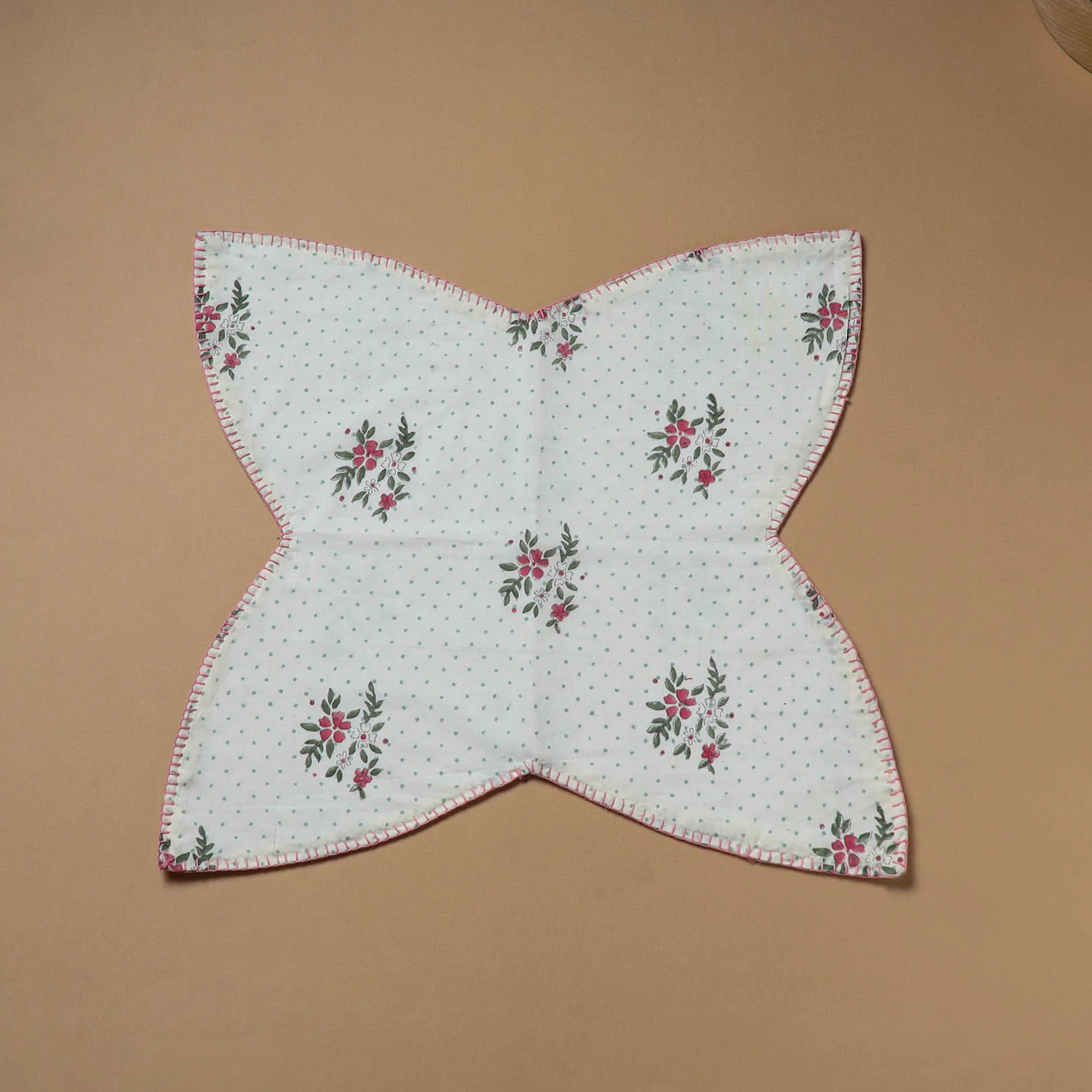white - Hand Embroidered Floral Block Print Cotton Roti Napkin 25 - Image 2