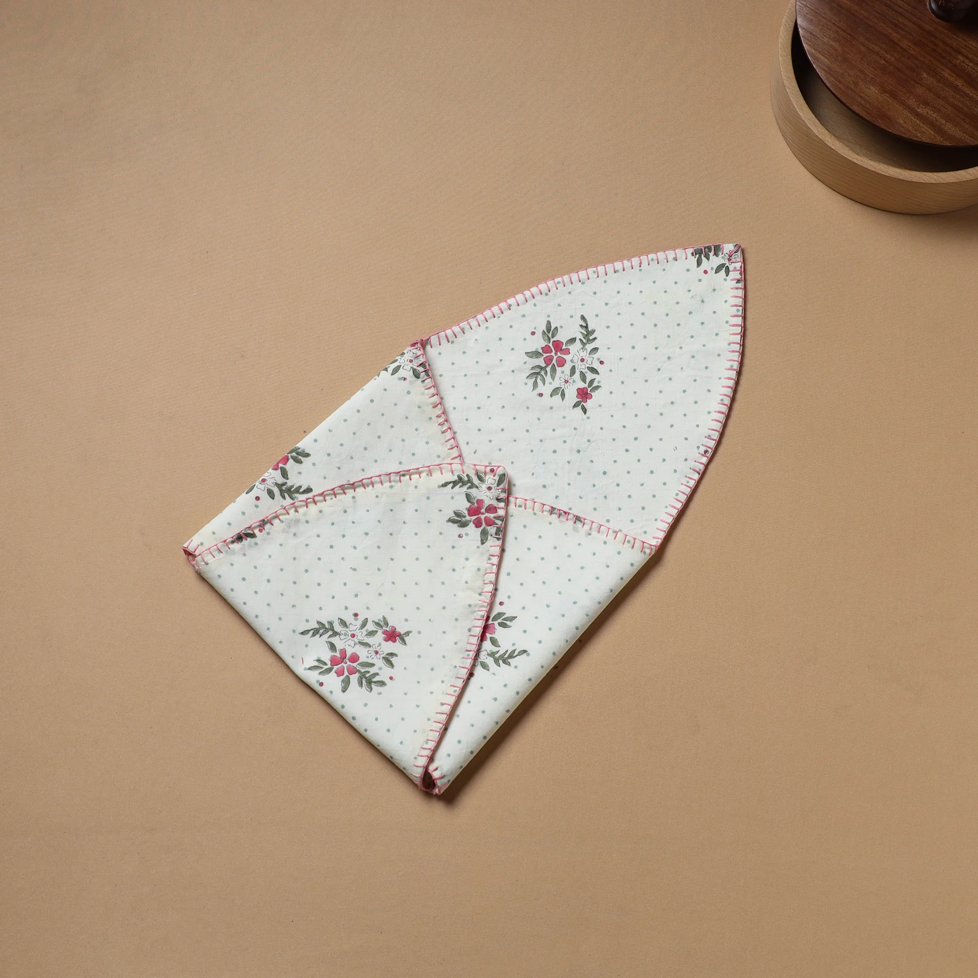 white - Hand Embroidered Floral Block Print Cotton Roti Napkin 25 - Image 4