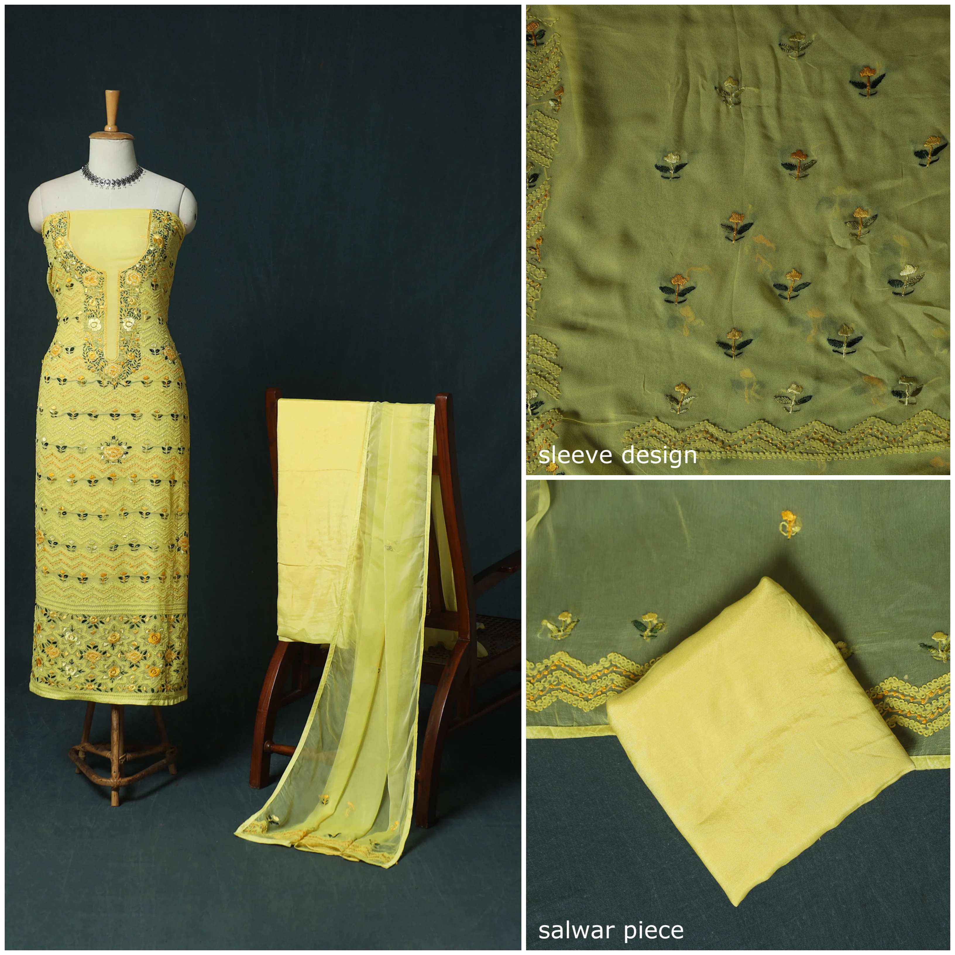 Hand Embroidered Georgette 3pc Unstitched Dress Material 14 - Image 3
