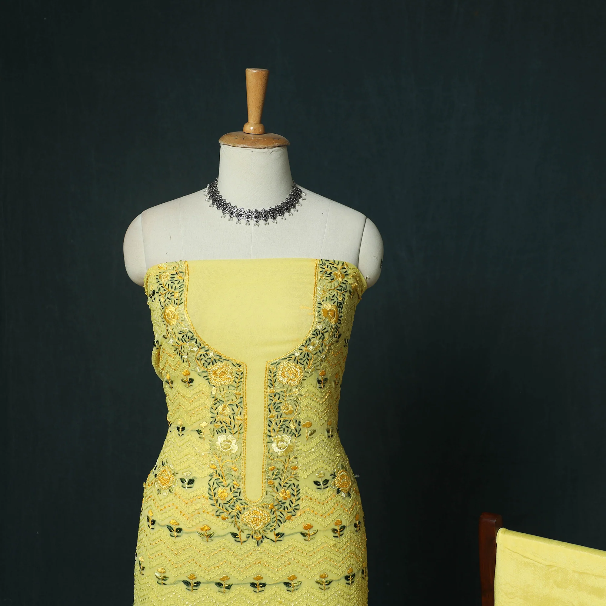 Hand Embroidered Georgette 3pc Unstitched Dress Material 14 - Image 4