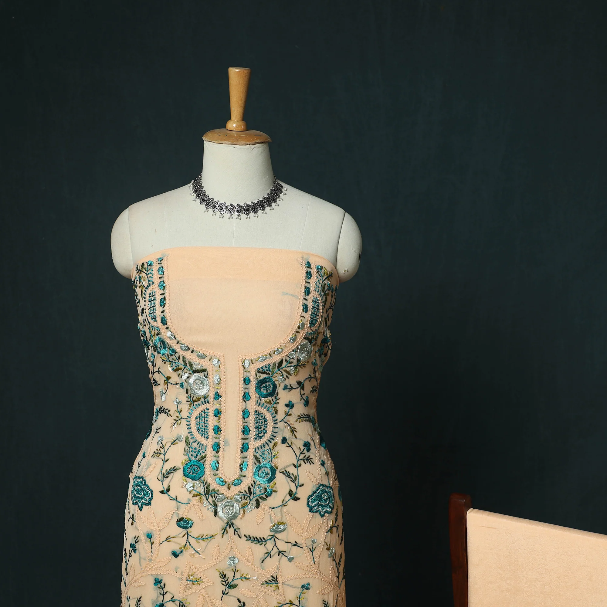 Hand Embroidered Georgette 3pc Unstitched Dress Material 16 - Image 4