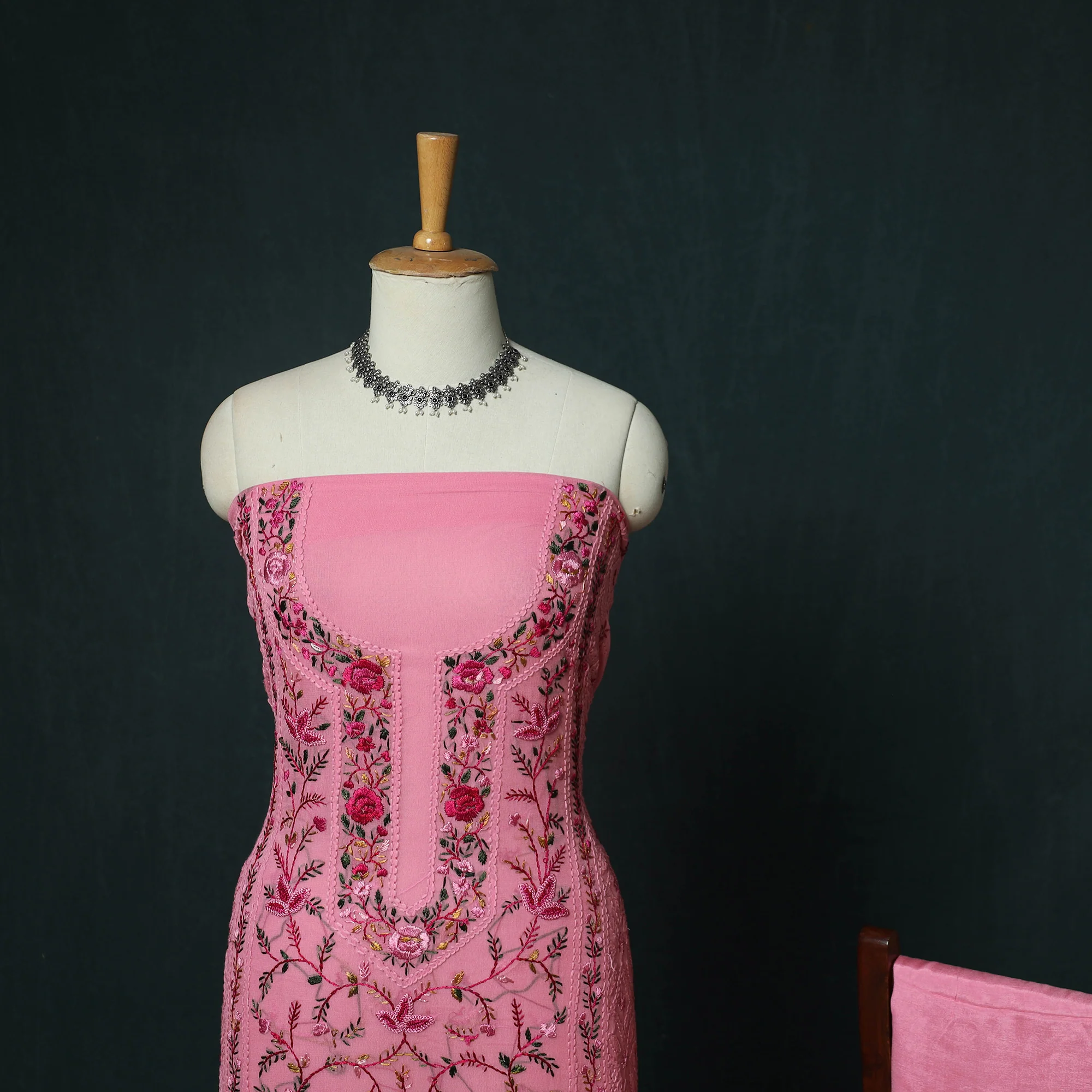 Hand Embroidered Georgette 3pc Unstitched Dress Material 17 - Image 4