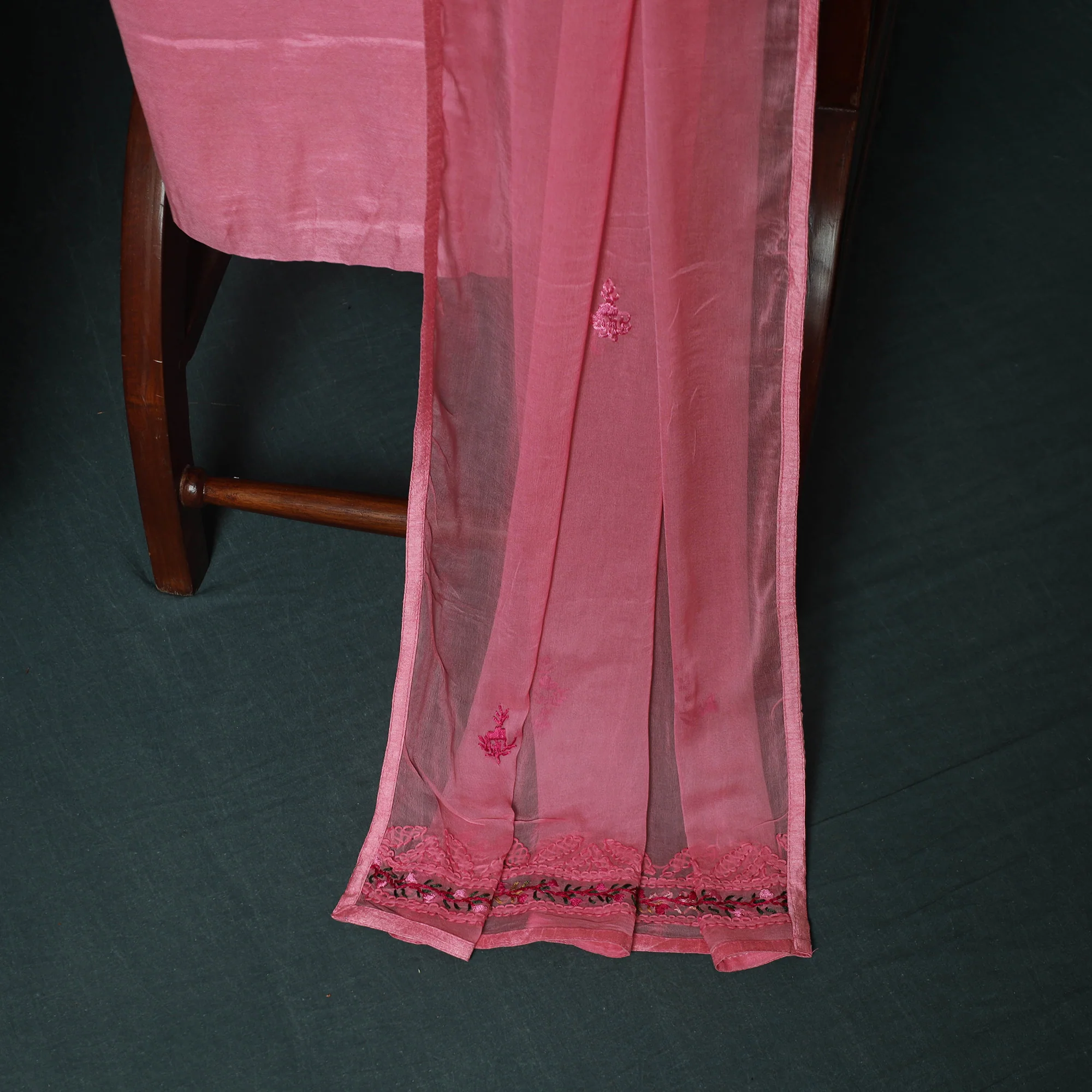 Hand Embroidered Georgette 3pc Unstitched Dress Material 17 - Image 5