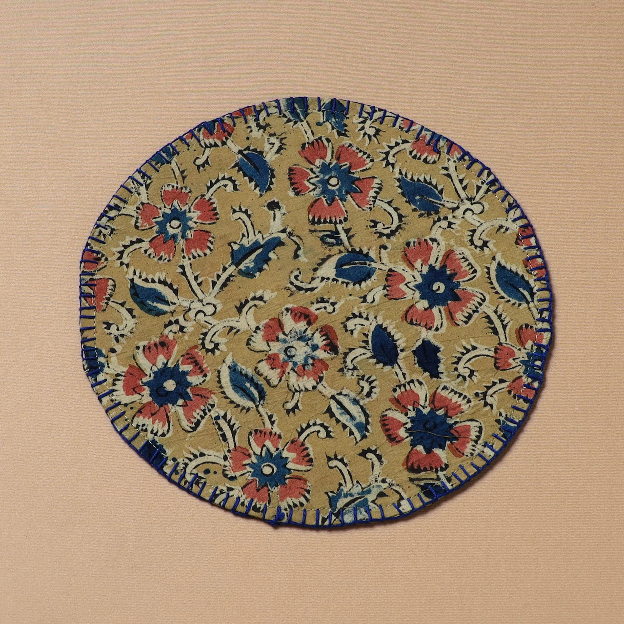 Hand Embroidered Kalamkari Block Print Cotton Round Roti Napkin 24 - Image 2