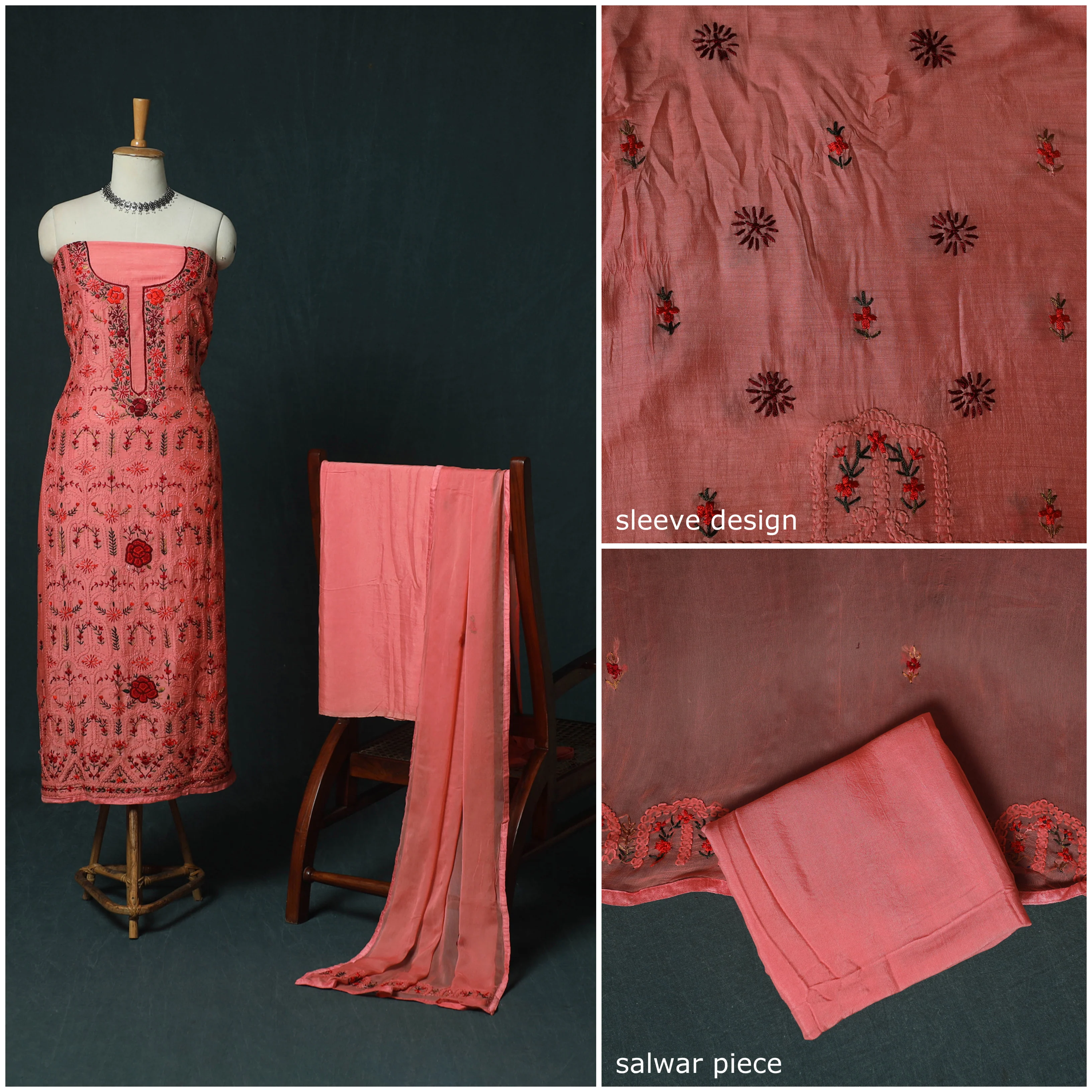 Hand Embroidered Muslin 3pc Unstitched Dress Material 02 - Image 3