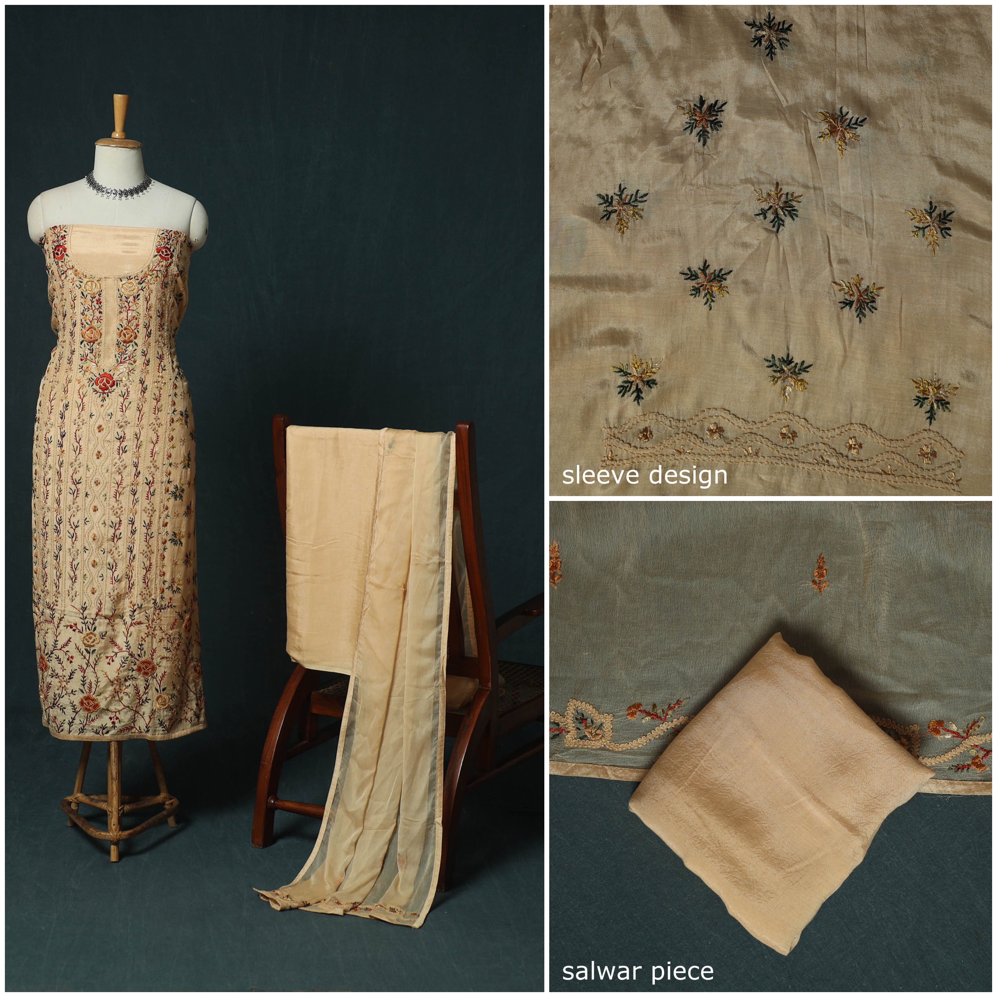 Hand Embroidered Muslin 3pc Unstitched Dress Material 03 - Image 3