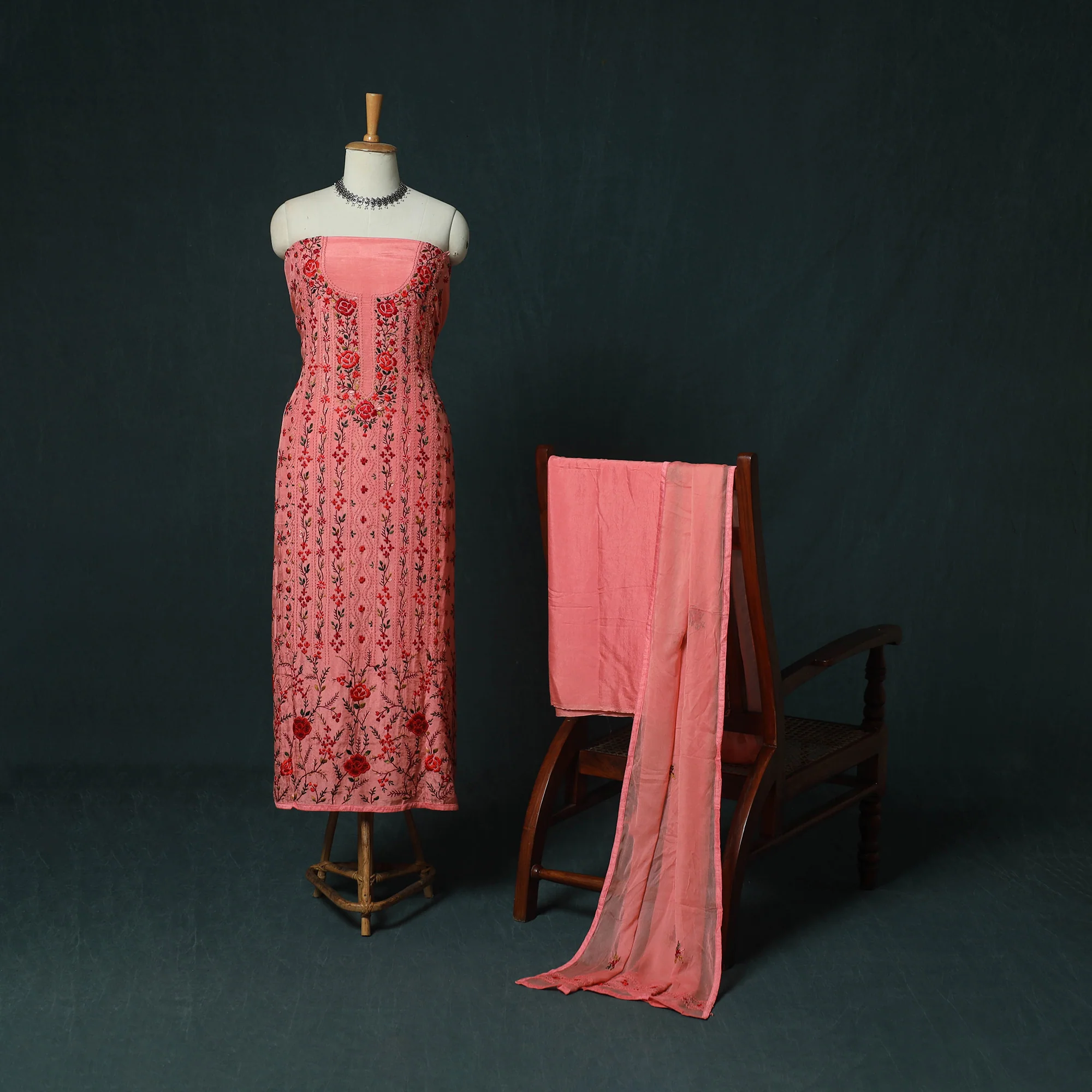 Hand Embroidered Muslin 3pc Unstitched Dress Material 04 - Image 2