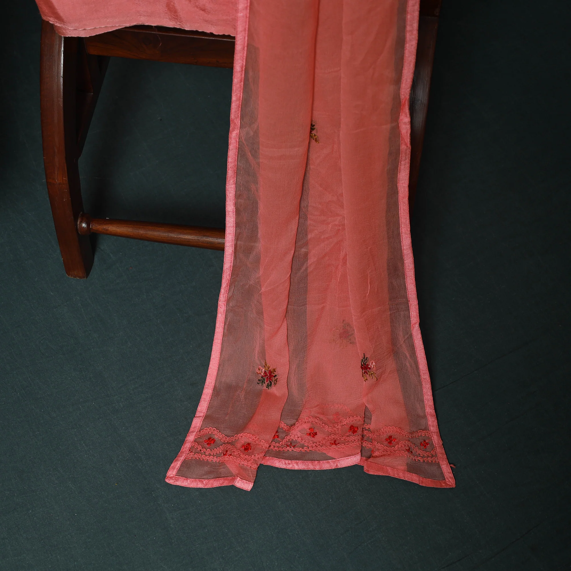 Hand Embroidered Muslin 3pc Unstitched Dress Material 04 - Image 5