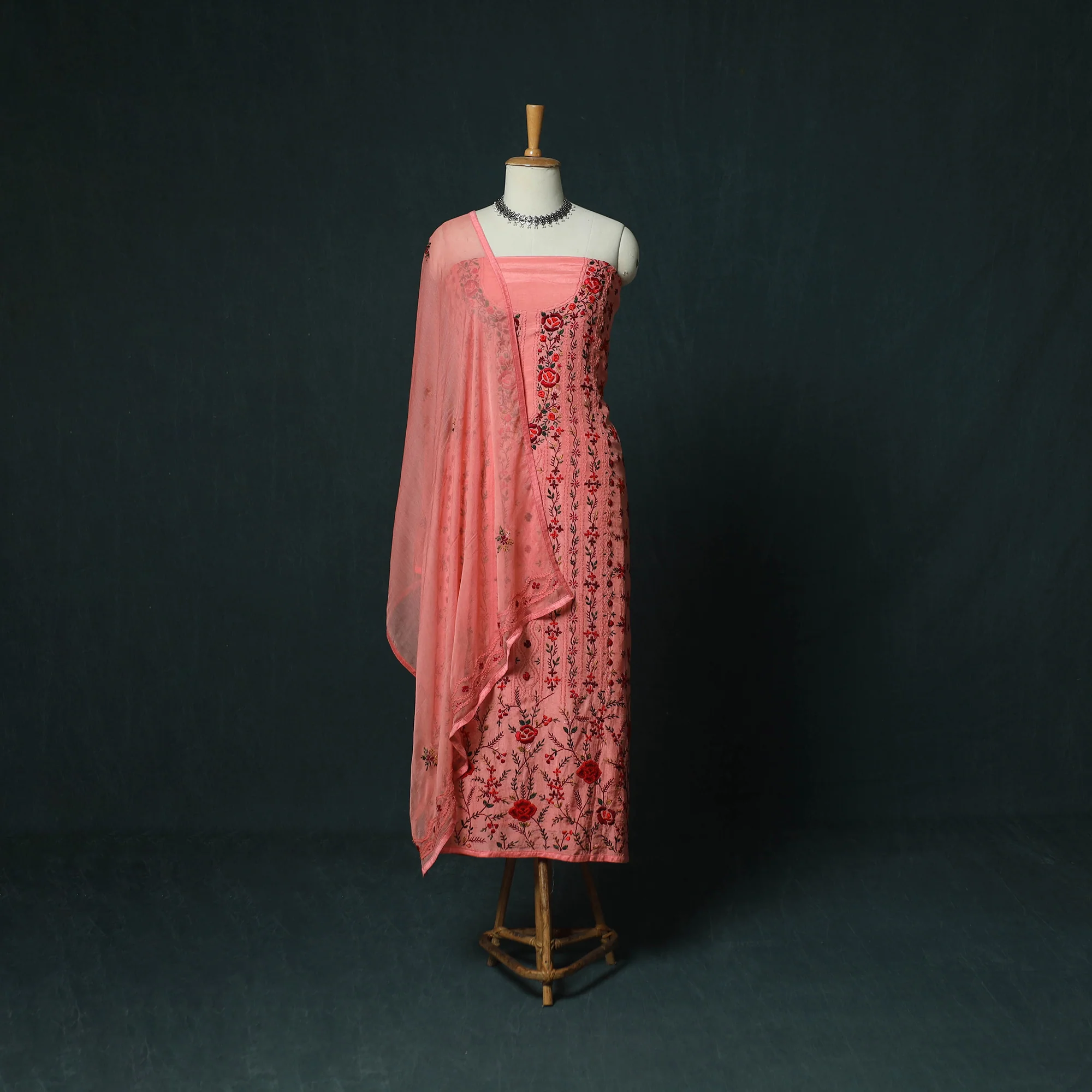 Hand Embroidered Muslin 3pc Unstitched Dress Material 05