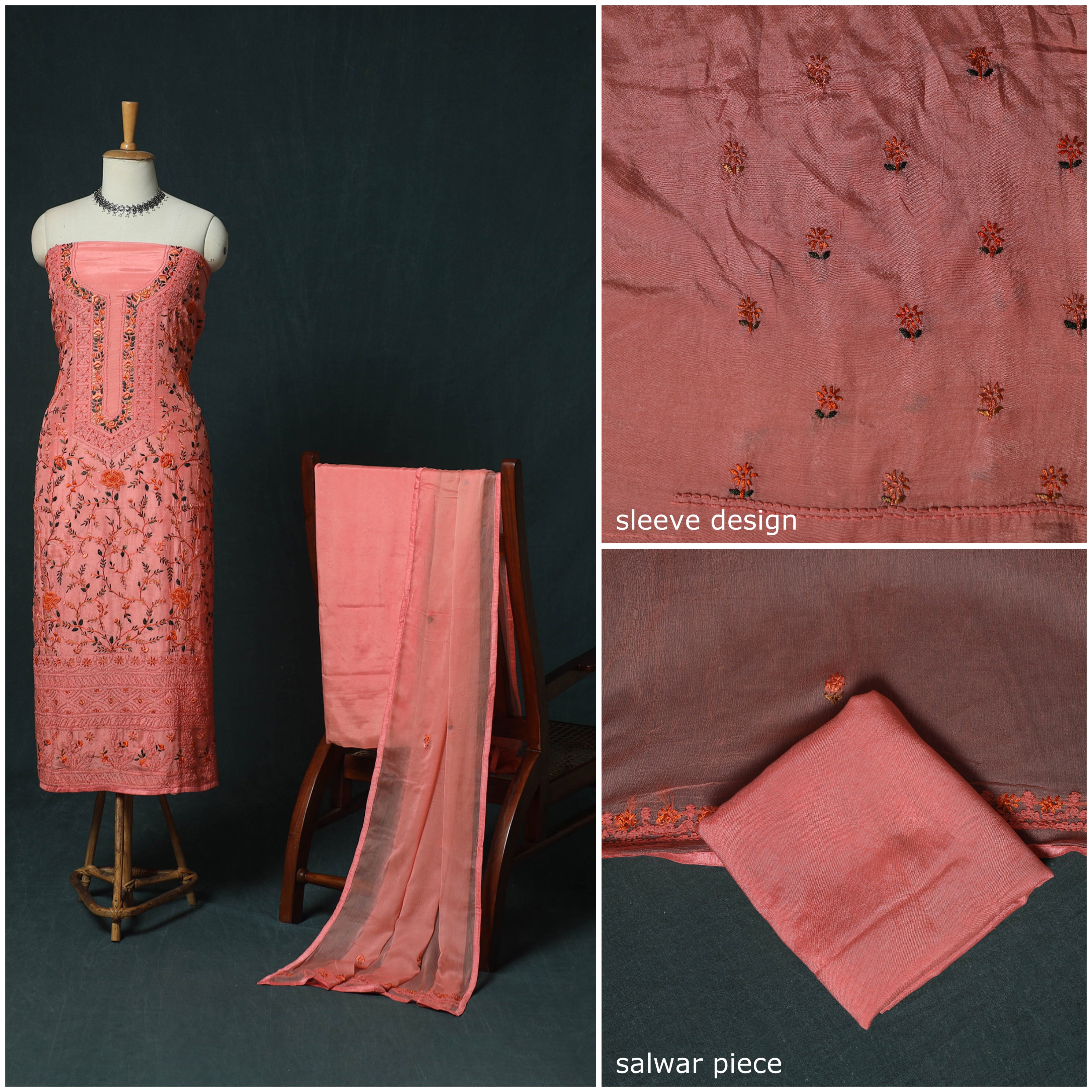 Hand Embroidered Muslin 3pc Unstitched Dress Material 06 - Image 3