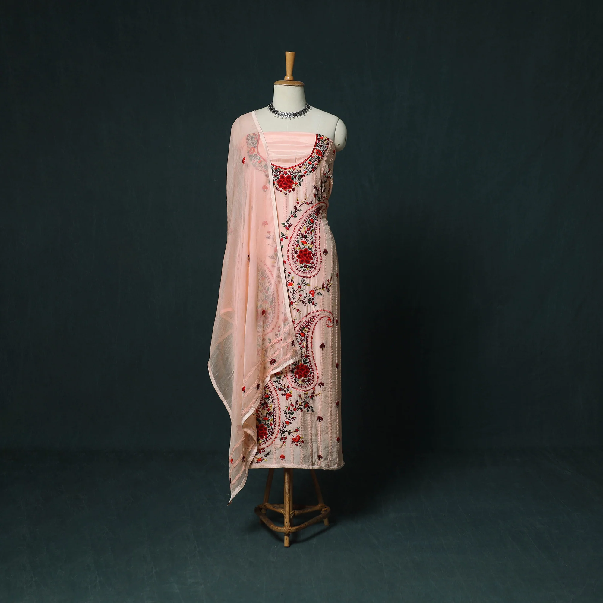 Hand Embroidered Muslin 3pc Unstitched Dress Material 07