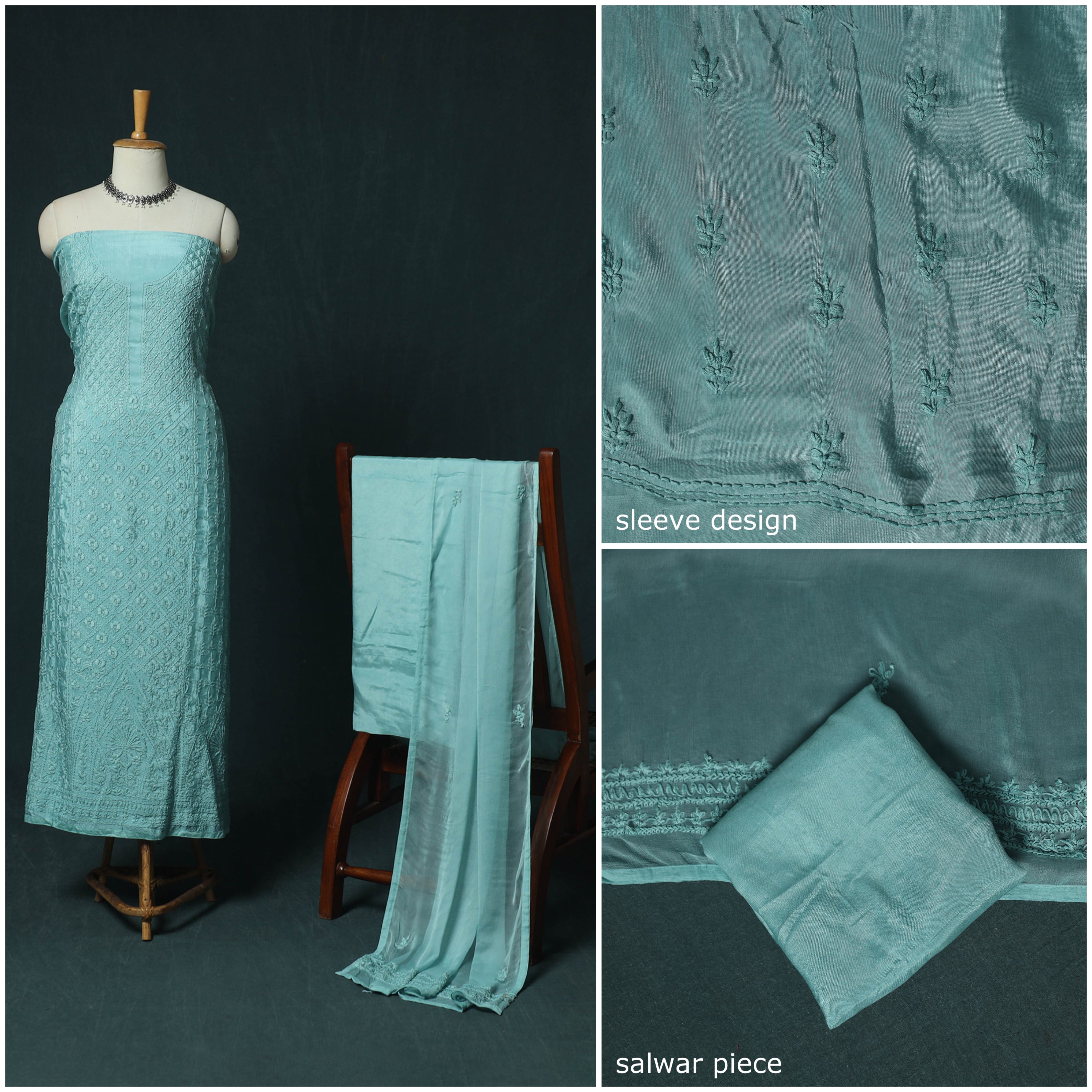 Hand Embroidered Muslin 3pc Unstitched Dress Material 21 - Image 3