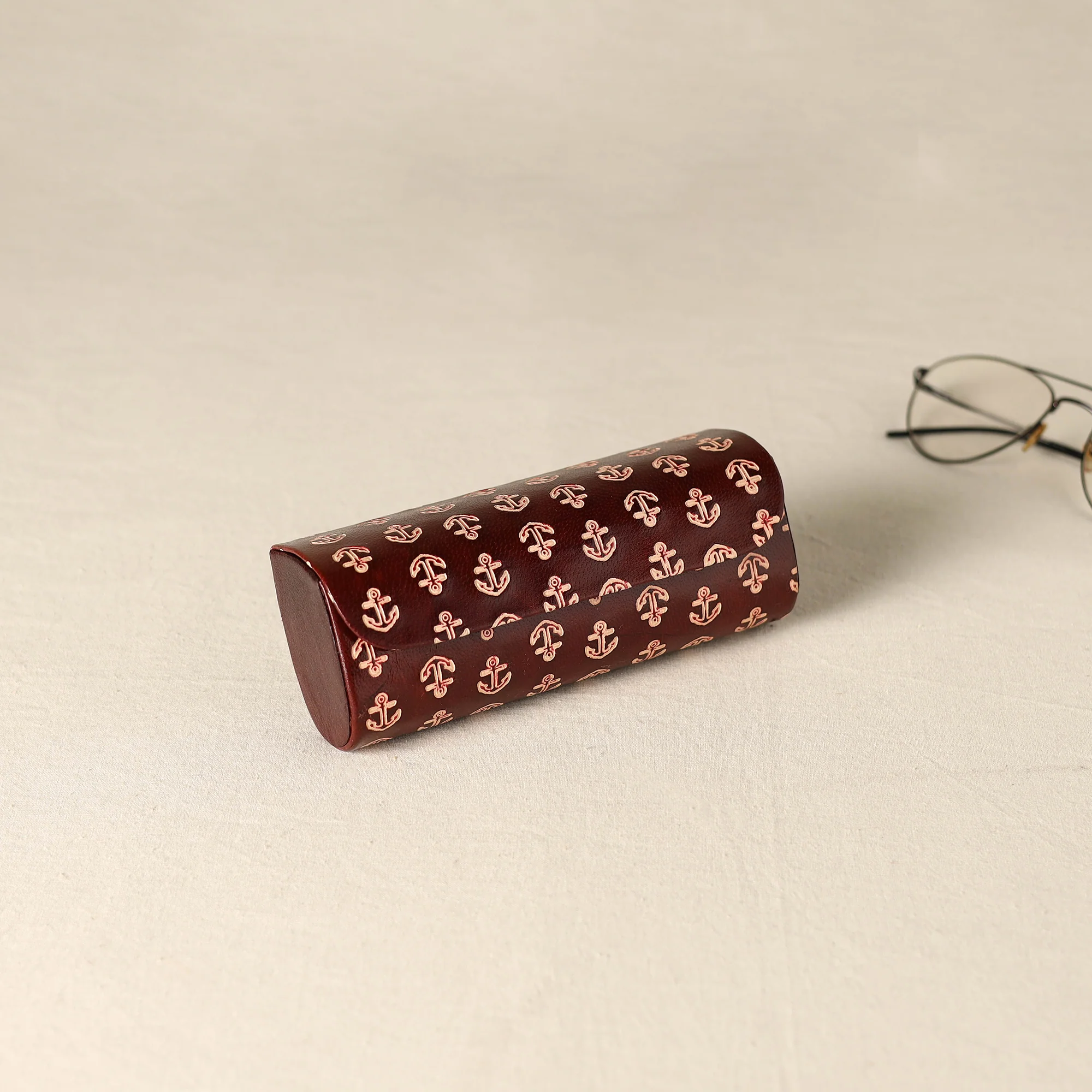Maroon - Handcrafted Embossed Leather Spectacle Case 10