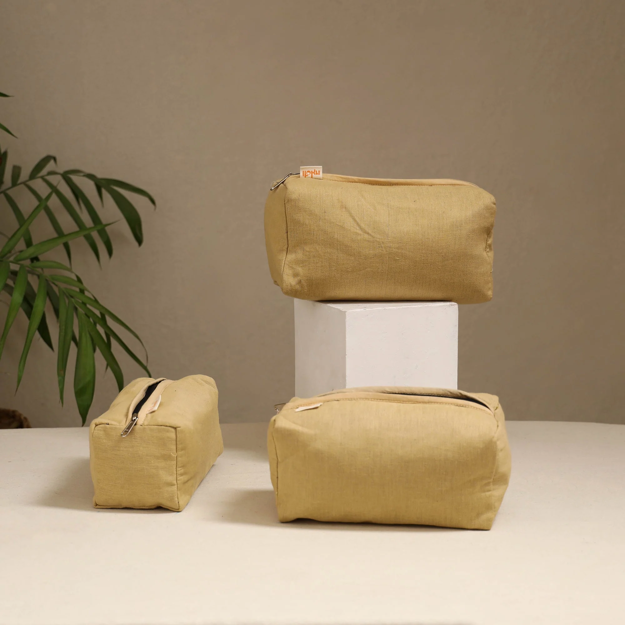 Beige - Handcrafted Fabric Toiletry Bags (Set of 3) 17