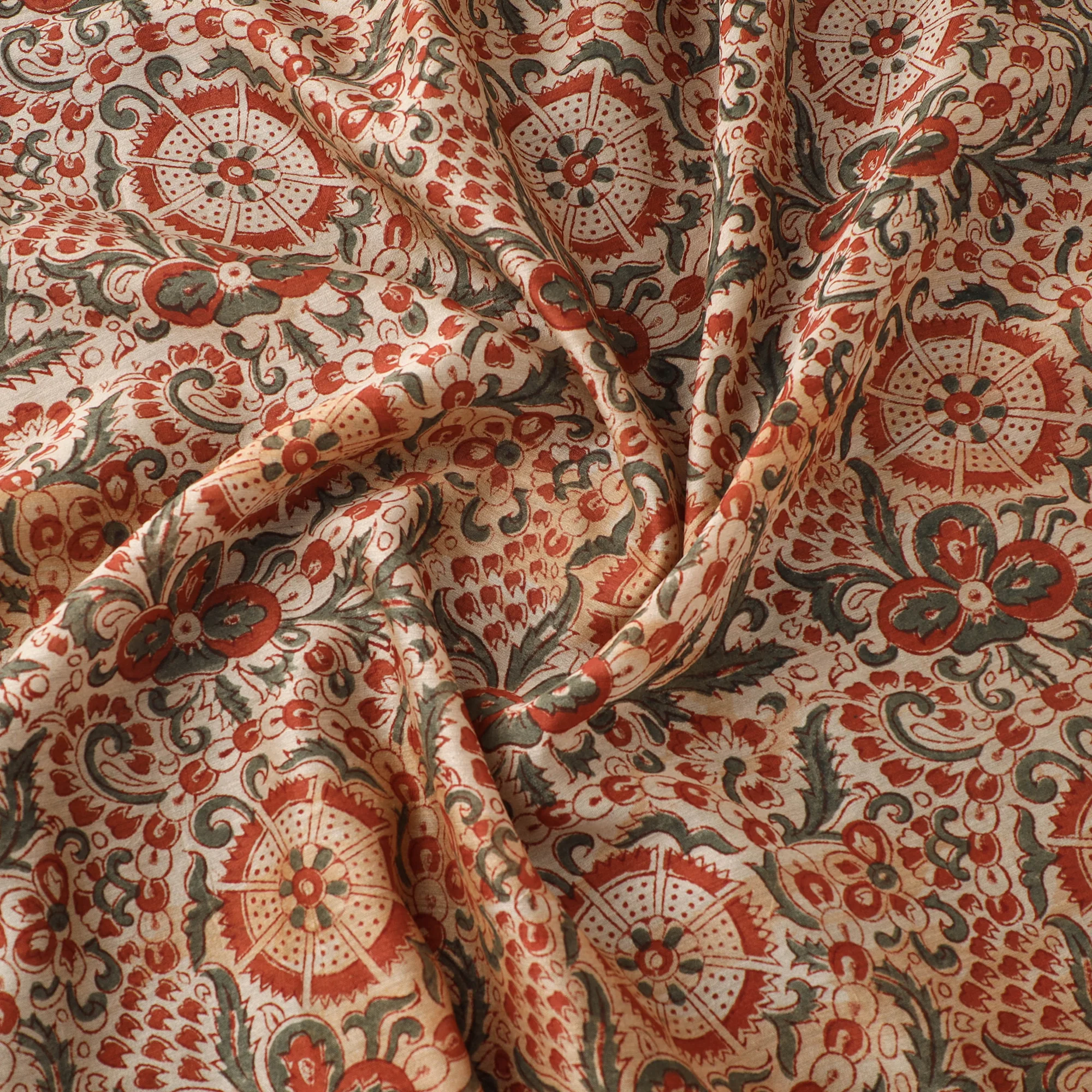 Handloom Chanderi Silk Natural Dyed Block Print Pedana Kalamkari Fabric 01 - Image 3