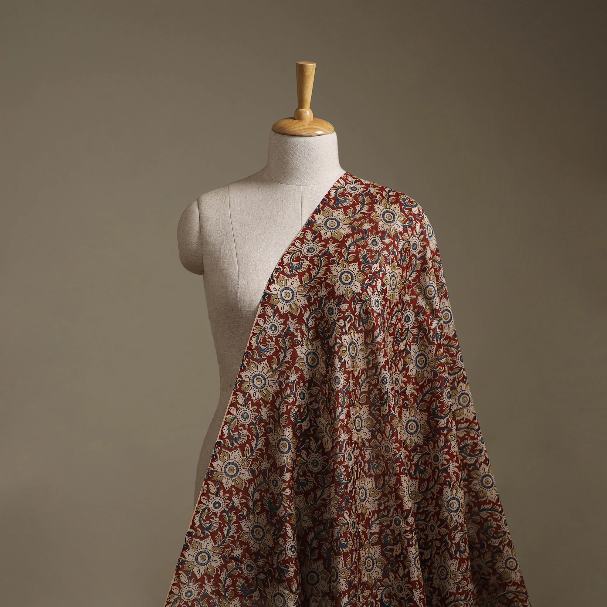 Handloom Chanderi Silk Natural Dyed Block Print Pedana Kalamkari Fabric 03