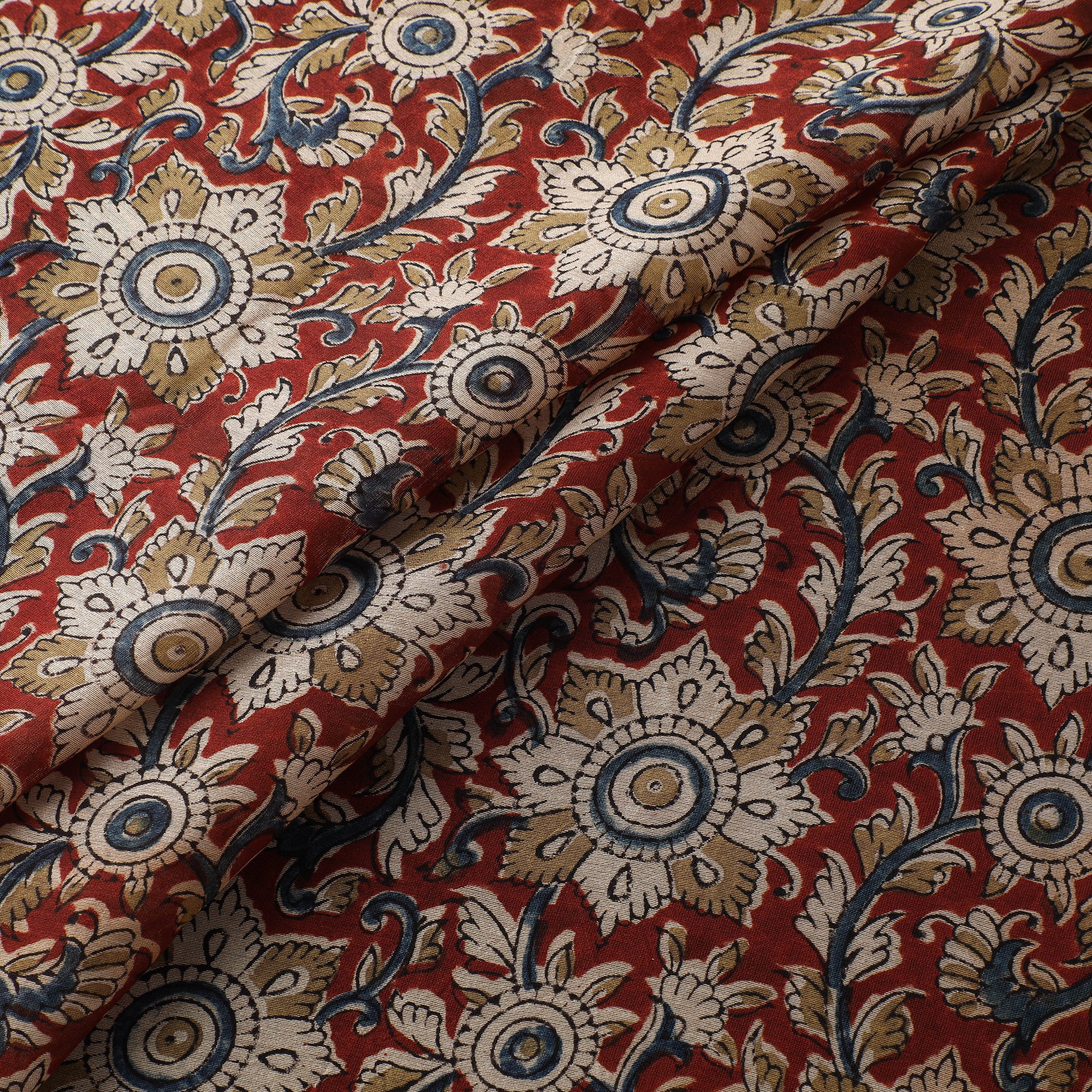 Handloom Chanderi Silk Natural Dyed Block Print Pedana Kalamkari Fabric 03 - Image 2